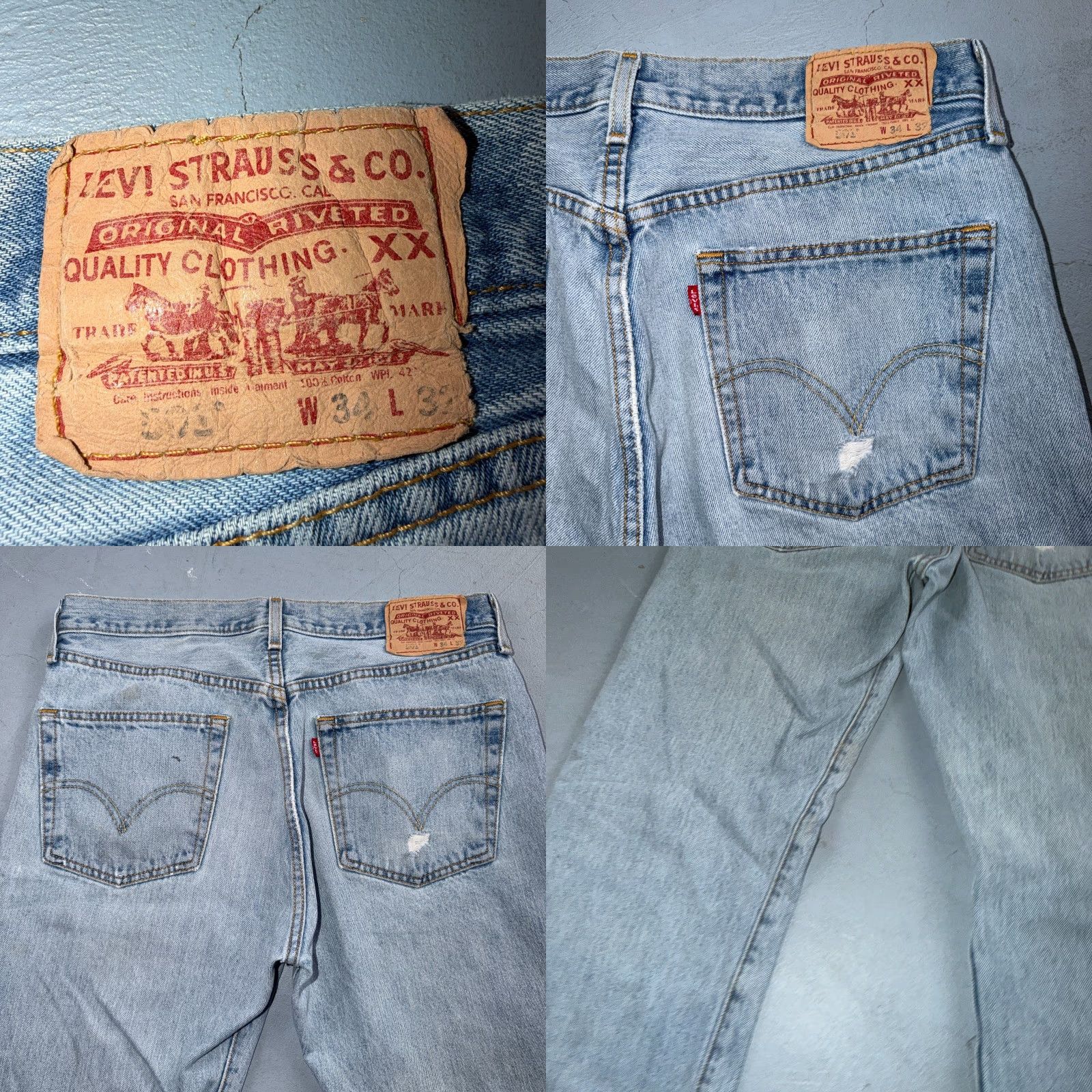 Levi's Levis 501 Vintage 90s Jeans Blue Light Wash 34x32 Regular Men Straight Denim Size US 34 / EU 50 - 10 Thumbnail