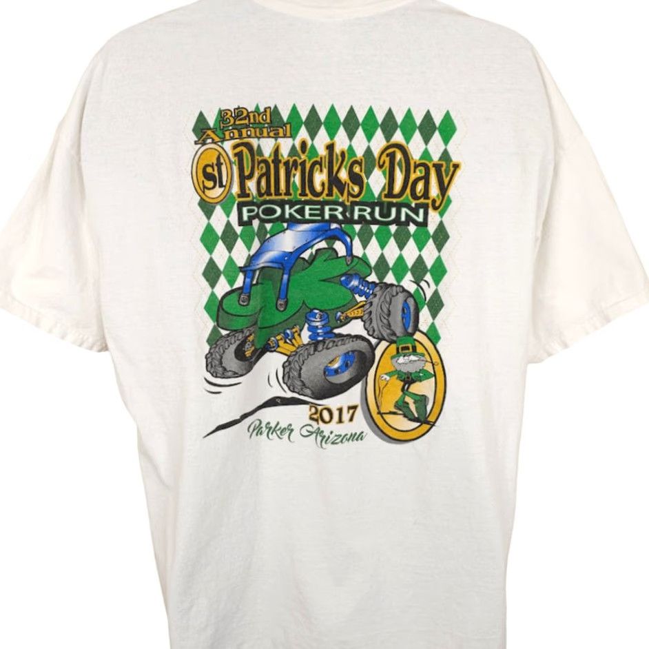 Gildan St Patricks Day Poker Run T Shirt Mens Size 2XL White 2017 Arizona Off Roading Gildan Cotton Short Sleeve Crew Neck Vintage: No Size US XXL / EU 58 / 5 - 4 Thumbnail