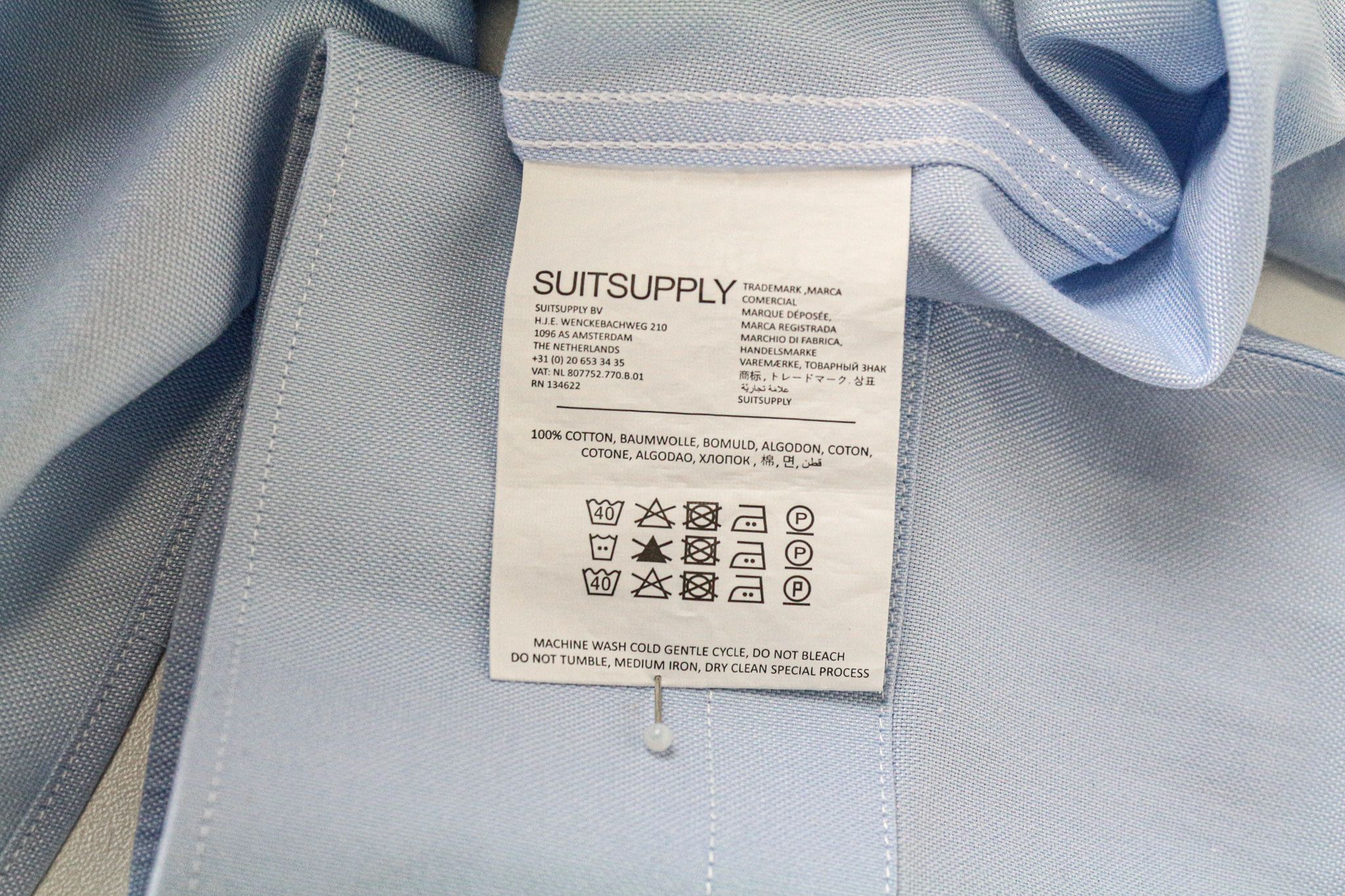 Suitsupply TRAVELLER 40-7/15 3/4L Extra Slim Blue Cotton Shirt 79355 Size 40R - 6 Thumbnail
