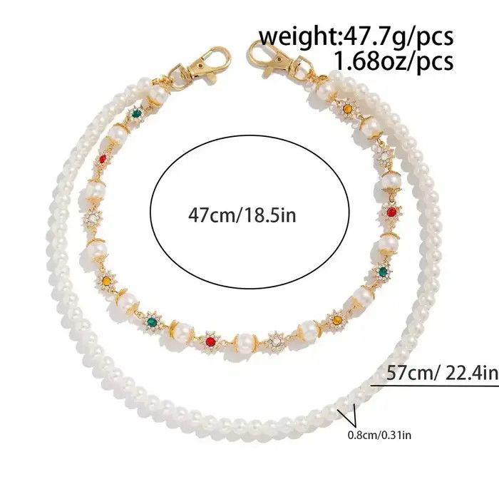 Jewelry Imitation Pearl Rhinestone Flower Jeans Chain Waist Chain Size ONE SIZE - 4 Thumbnail