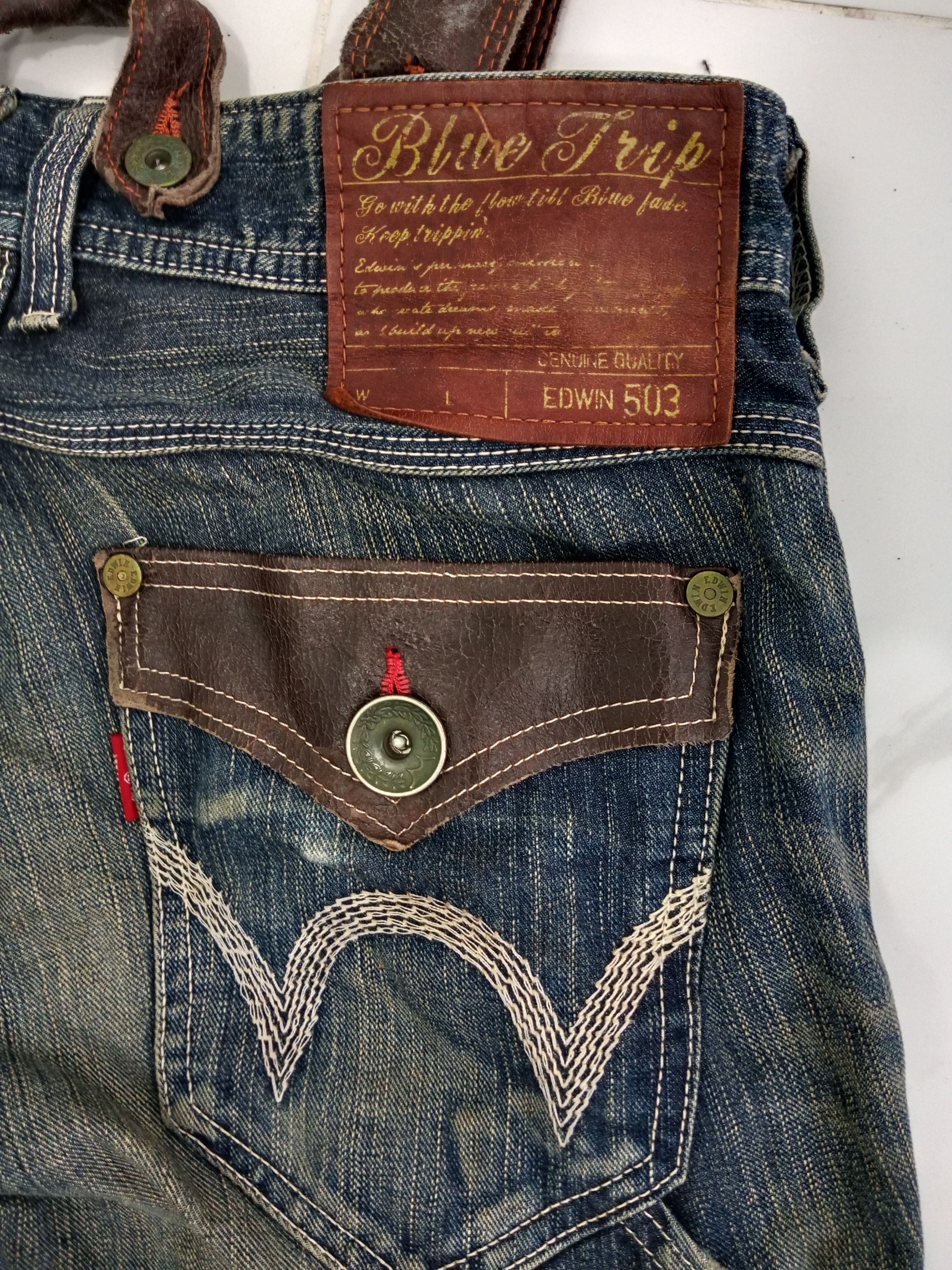 Edwin EDWIN Blue Trip With Suspenders Distressed Jeans Size US 32 / EU 48 - 10 Thumbnail