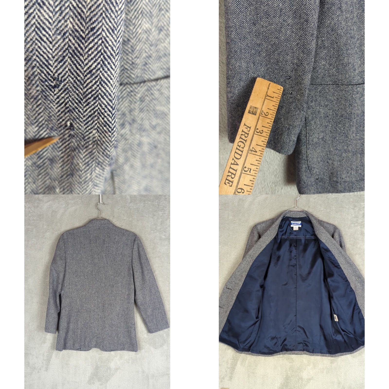 Pendleton VINTAGE Pendleton Blazer Women 10 Navy Blue Herringbone 100% Wool Lined Notch Lapel Two-Button Short? Wait Size L / US 10 / IT 46 - 8 Thumbnail