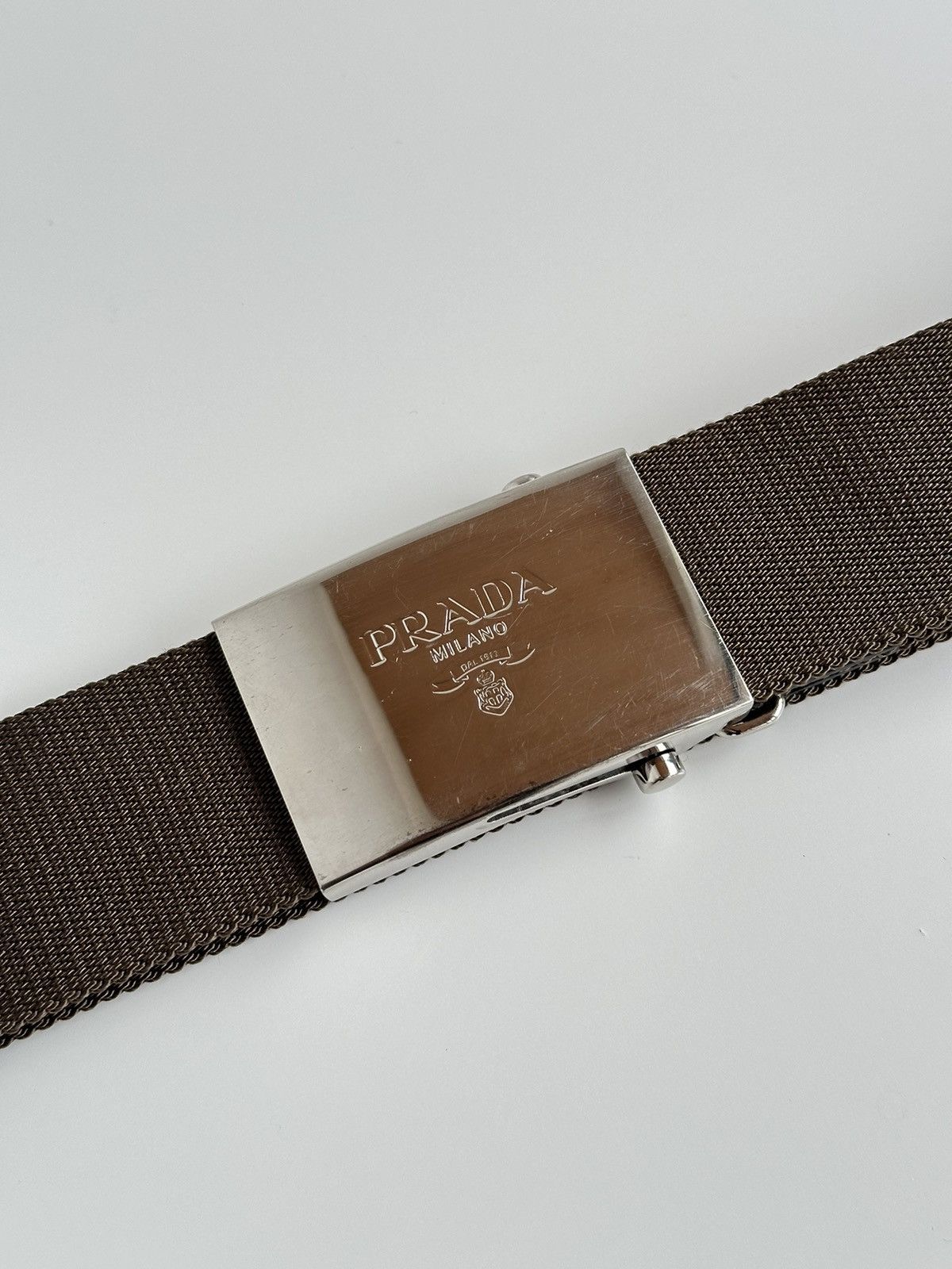 Prada Prada Logo Metal Silver Buckle Nylon / Leather Belt Size ONE SIZE - 5 Thumbnail