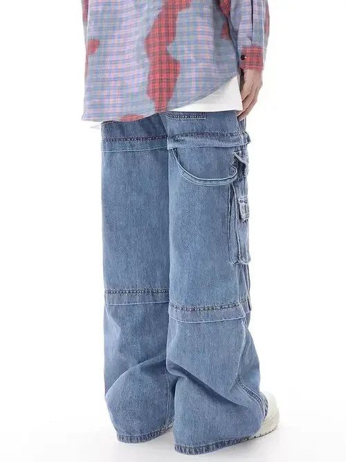 Jean Retro washed distressed multi-pocket cargo jeans Size US 32 / EU 48 - 3 Thumbnail