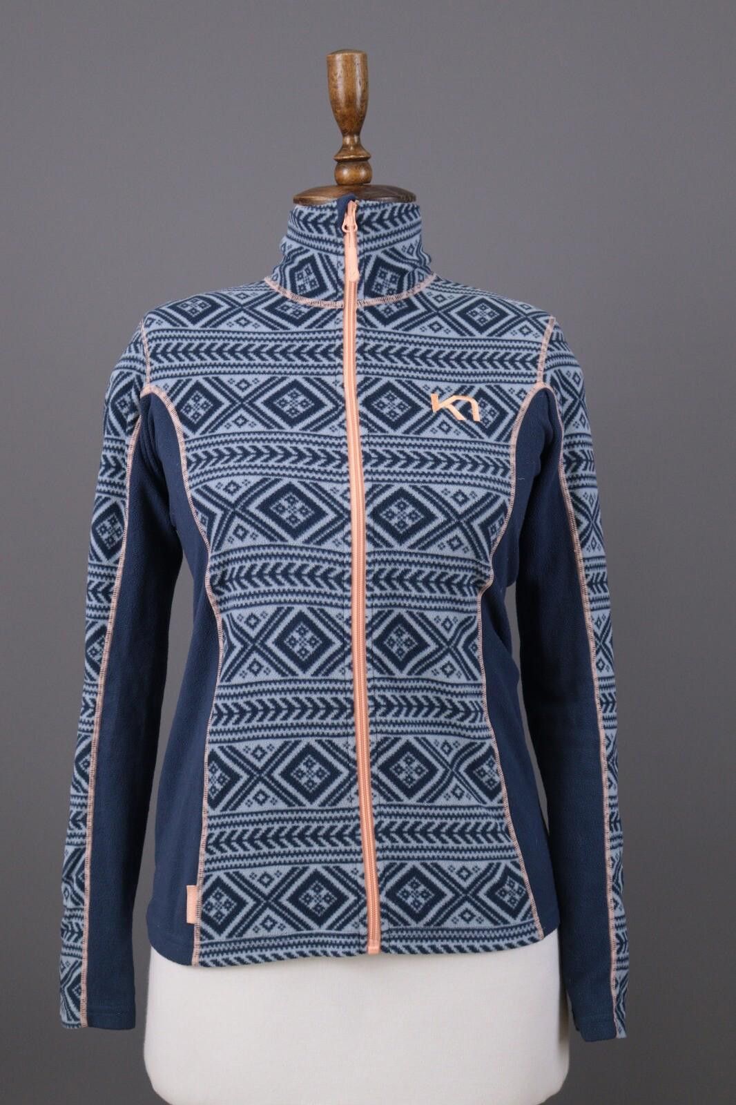 Designer Kari Traa Blue Fair Isle Full Zip Fleece Jacket Size S Size L / US 10 / IT 46 - 1 Thumbnail