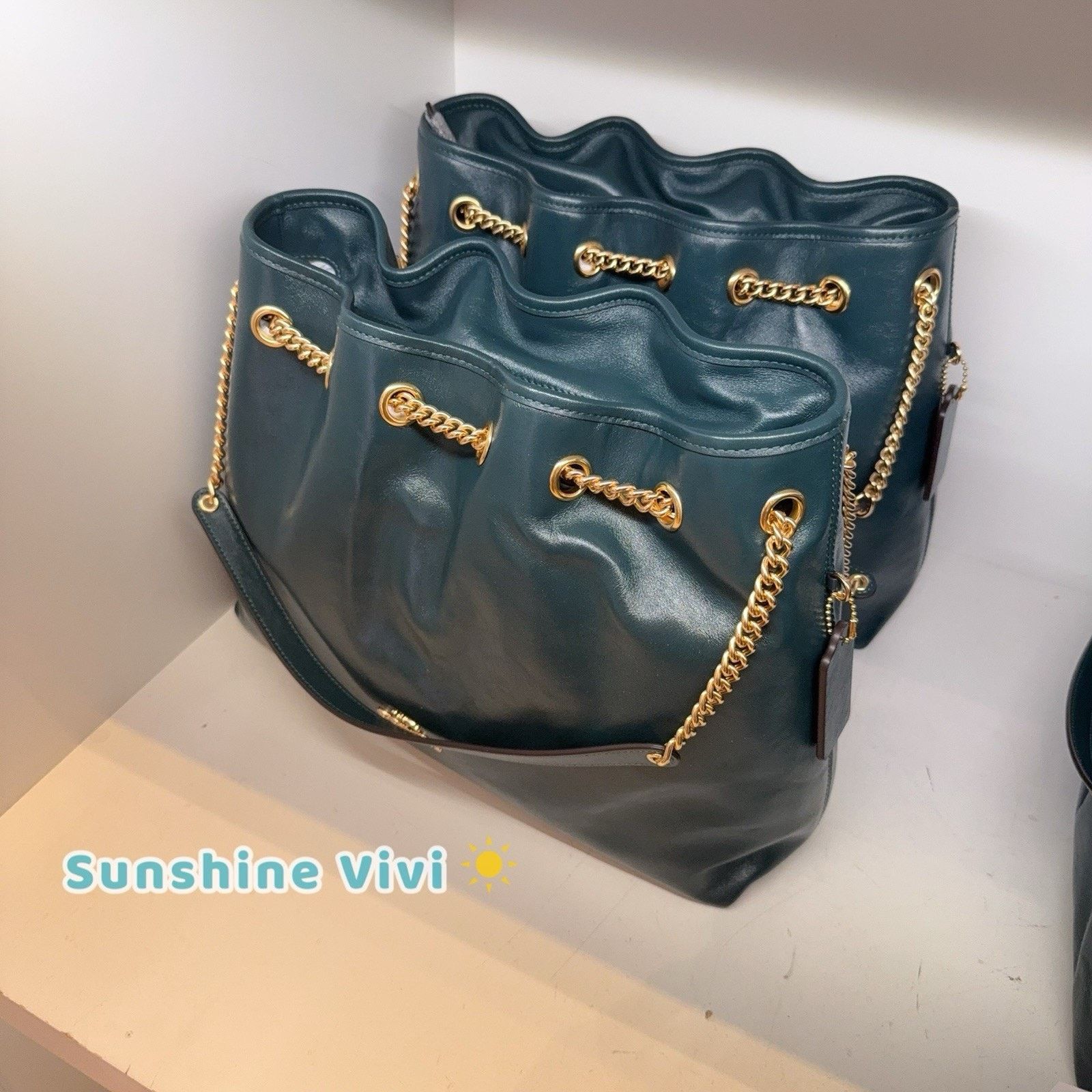 Coach NWT COACH CCZ79 Evelyn Shoulder Bag Leather DARK TEAL Size ONE SIZE - 7 Thumbnail