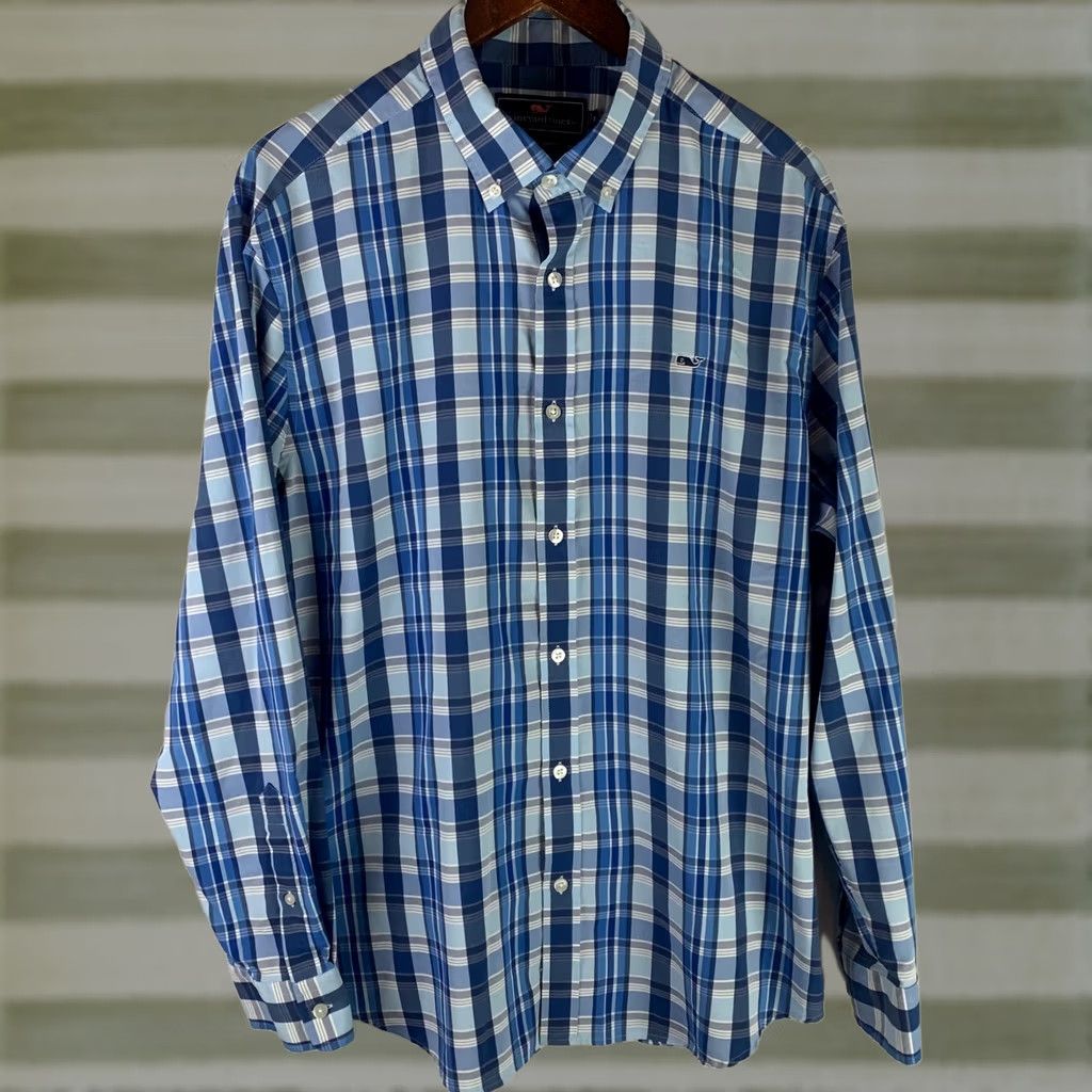 Vineyard Vines Vineyard Vines Whale Shirt Button-Down Plaid Blue XL Mens Shirt 1W010511 Size US XL / EU 56 / 4 - 1 Thumbnail