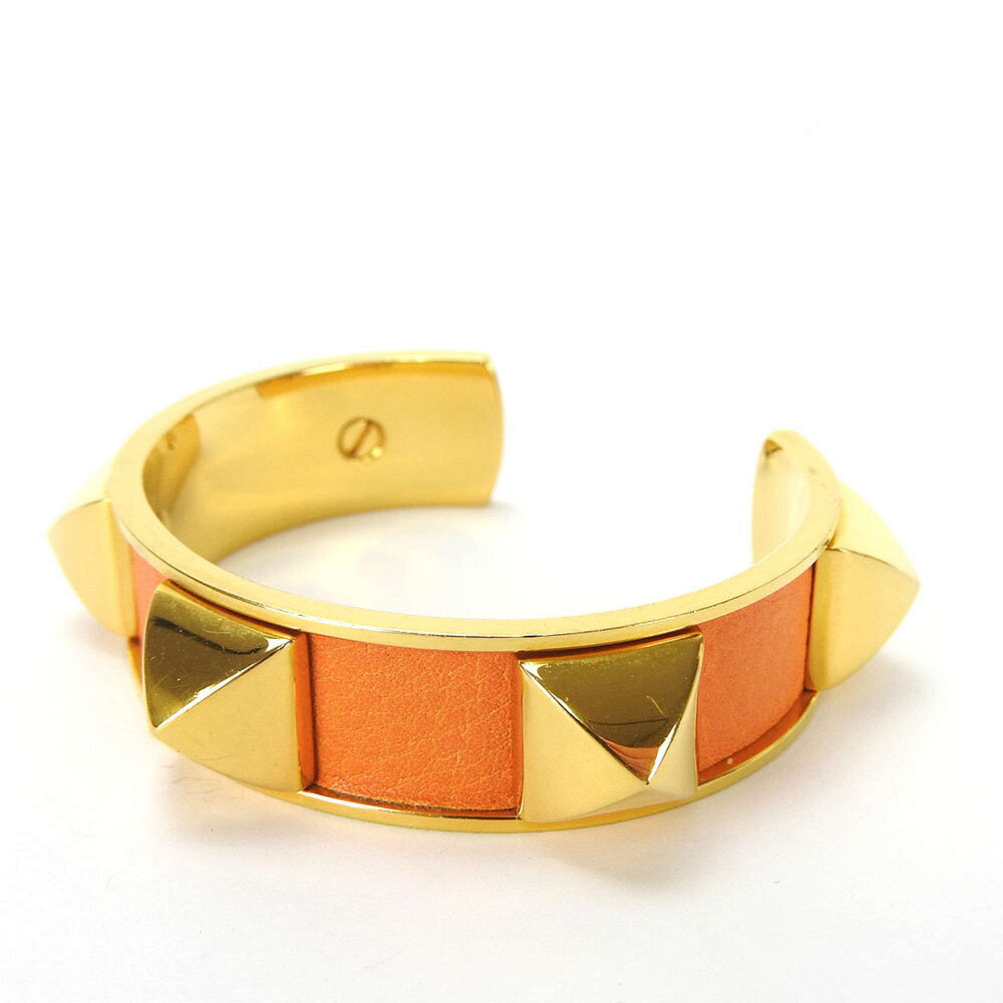 image of Hermes Bracelet Bangle Medor Accessory Leather Studs Orange Gold Gp Plated Ladies Accessories, Wome