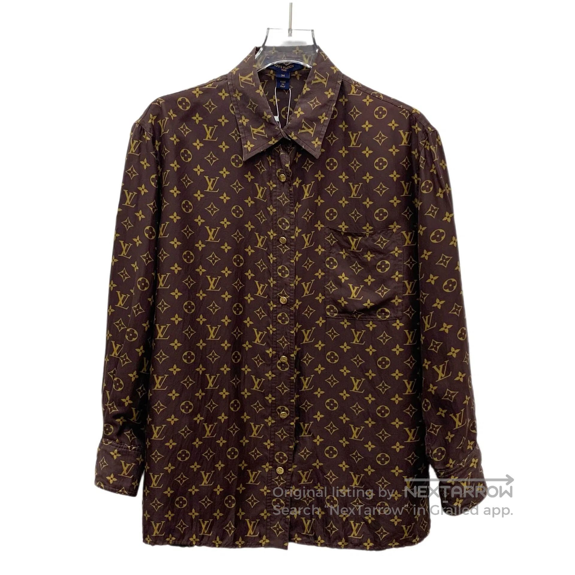 Louis Vuitton Louis Vuitton Brown floral printed mulberry silk long-slee Size US XS / EU 42 / 0 - 1 Thumbnail