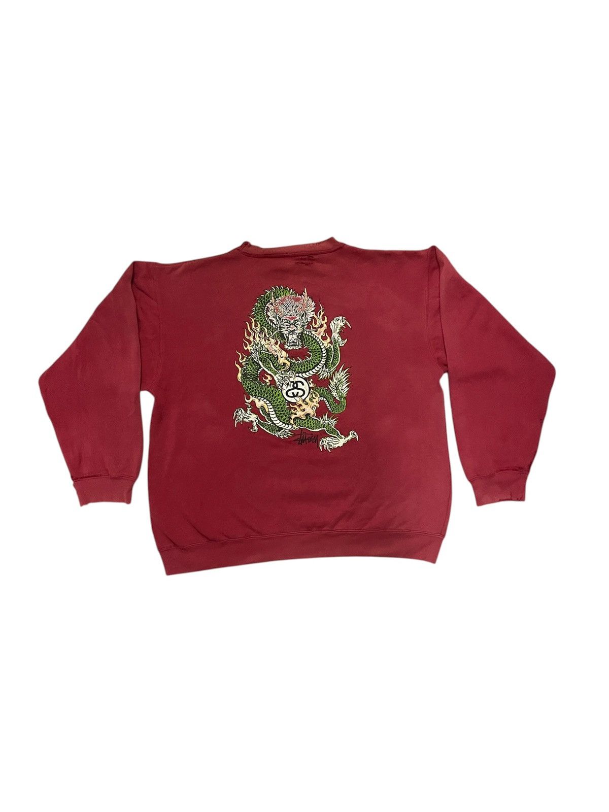 90s STUSSY DRAGON BIG LOGO SWEATSHIRT DISTRESSED FADED RARE