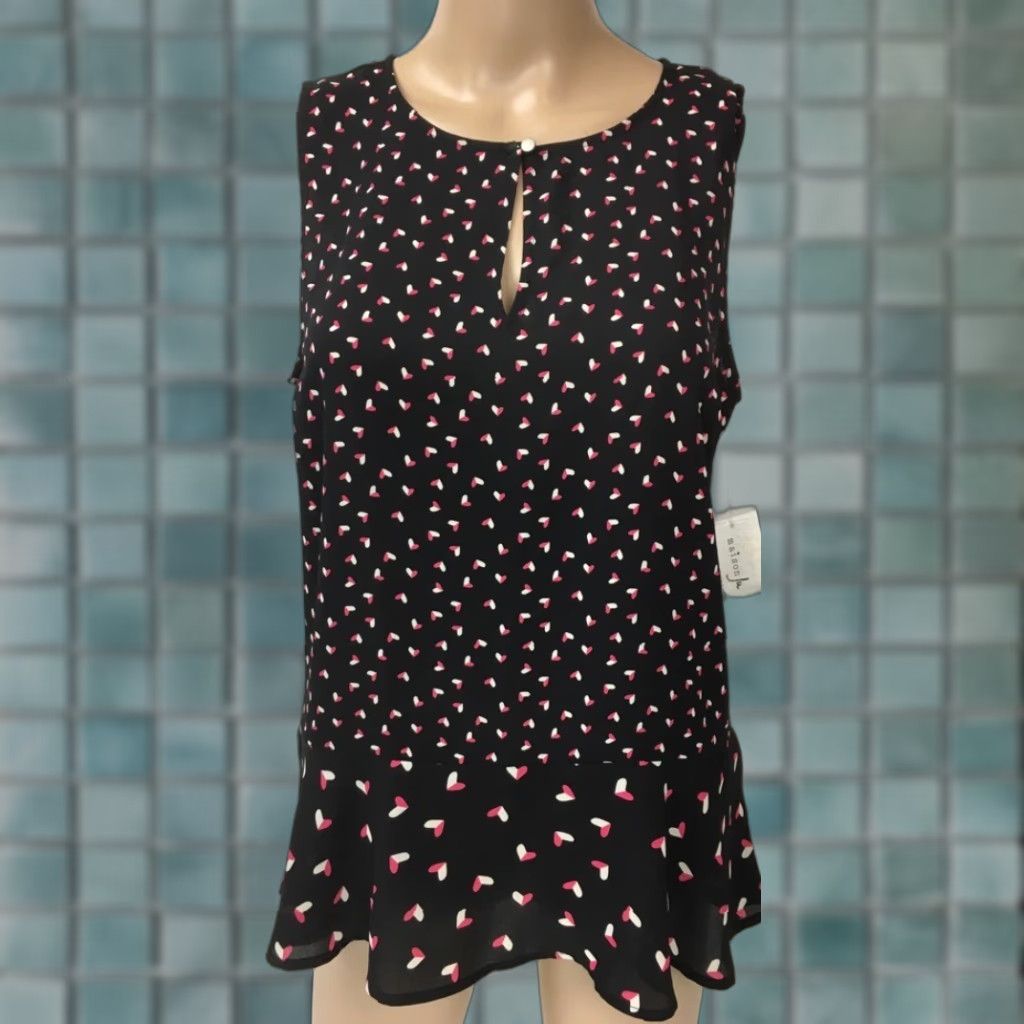 Pinko Maison Jules Blouse Women M Sleeveless Black Pink Hearts Keyhole Crew Neck Casual Shirt Size M / US 6-8 / IT 42-44 - 1 Thumbnail