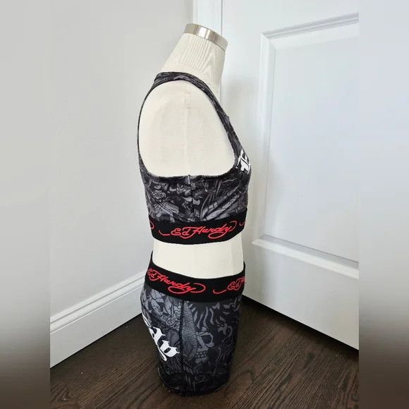 Tattoo Sport Tank & Shorts Set Sz M Retro Stretch Travel Y2K