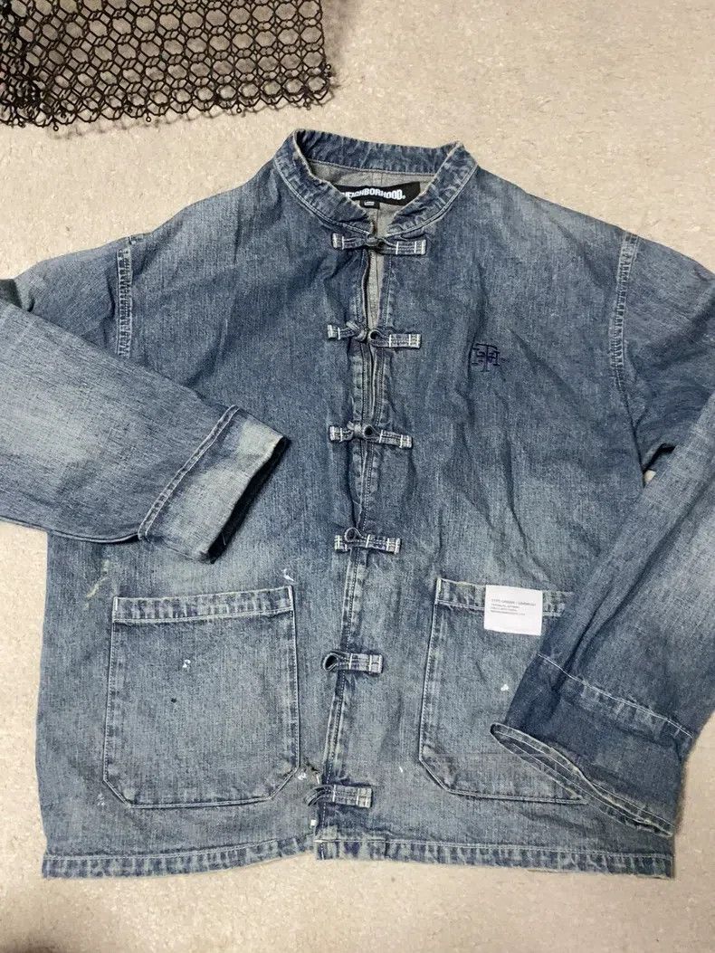 Neighborhood Neighborhood Splattered Washed Denim Chinese Tunic Jacket Size US L / EU 52-54 / 3 - 7 Thumbnail