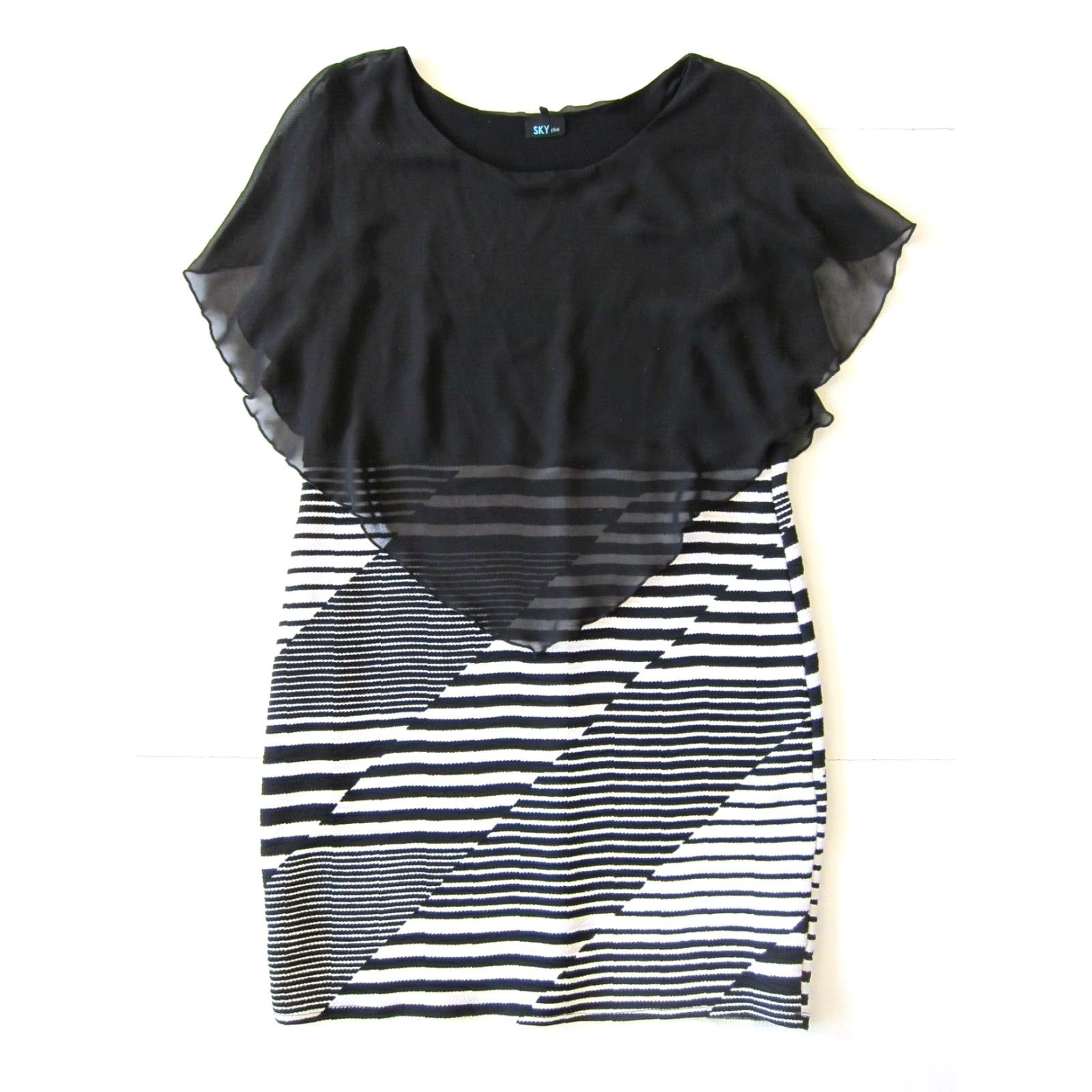 Vintage VINTAGE Sky Plus Black White Stripe Stretch Sleeveless Lace Sheath Tunic Dress 2X Size XXL / US 16-18 / IT 52-54 - 2 Thumbnail