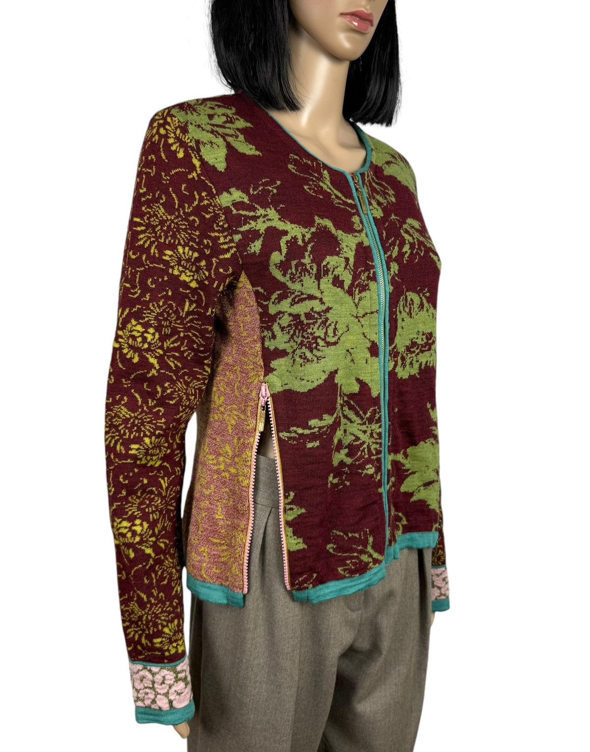Designer Eva Claudi Embroidered Zip Sweater Floral Printed size L Size L / US 10 / IT 46 - 4 Thumbnail