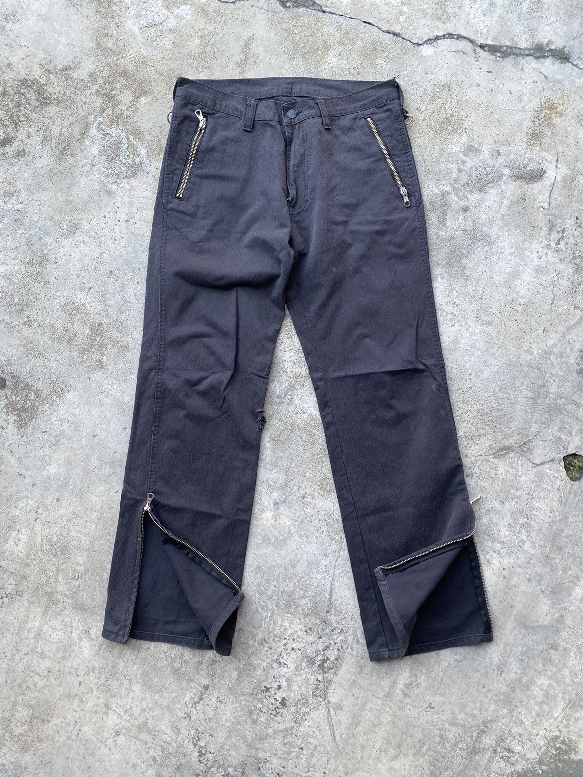 Japanese Brand Open Leg Multi Zipper Flare Pants (7 riri zipp) Size US 30 / EU 46 - 2 Thumbnail