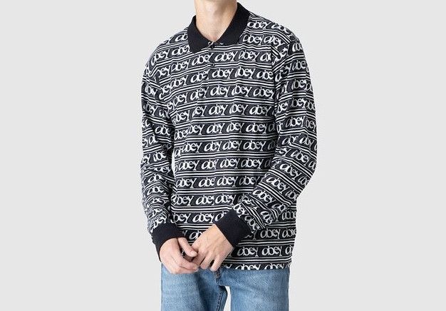 Obey Obey Wegner Jacquard Cotton Long Sleeve Polo Size US M / EU 48-50 / 2 - 10 Thumbnail