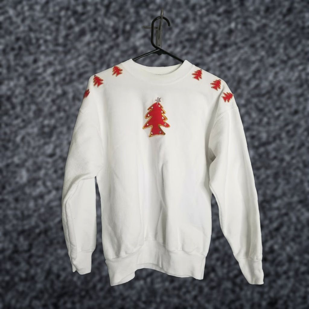 Vintage VINTAGE State of Art Sweatshirt Shirt Unisex Adults M Christmas Tree USA 1980s White Crew Neck Cotton Blend Pullover Mens Womens Size M / US 6-8 / IT 42-44 - 1 Thumbnail