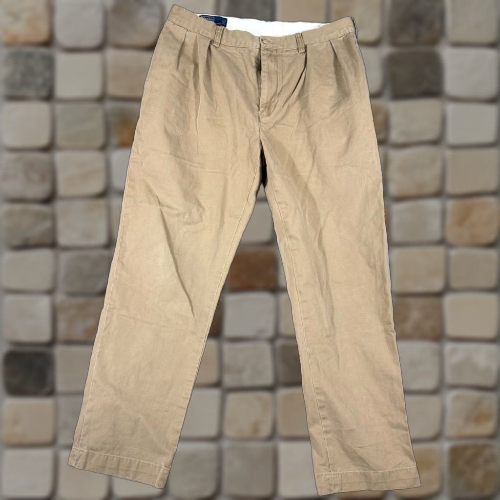 Polo Ralph Lauren Polo Ralph Lauren Ethan Chino Pants Mens 35x32 Khaki Tan Pleated Slash Pockets Size US S / EU 44-46 / 1 - 1 Thumbnail
