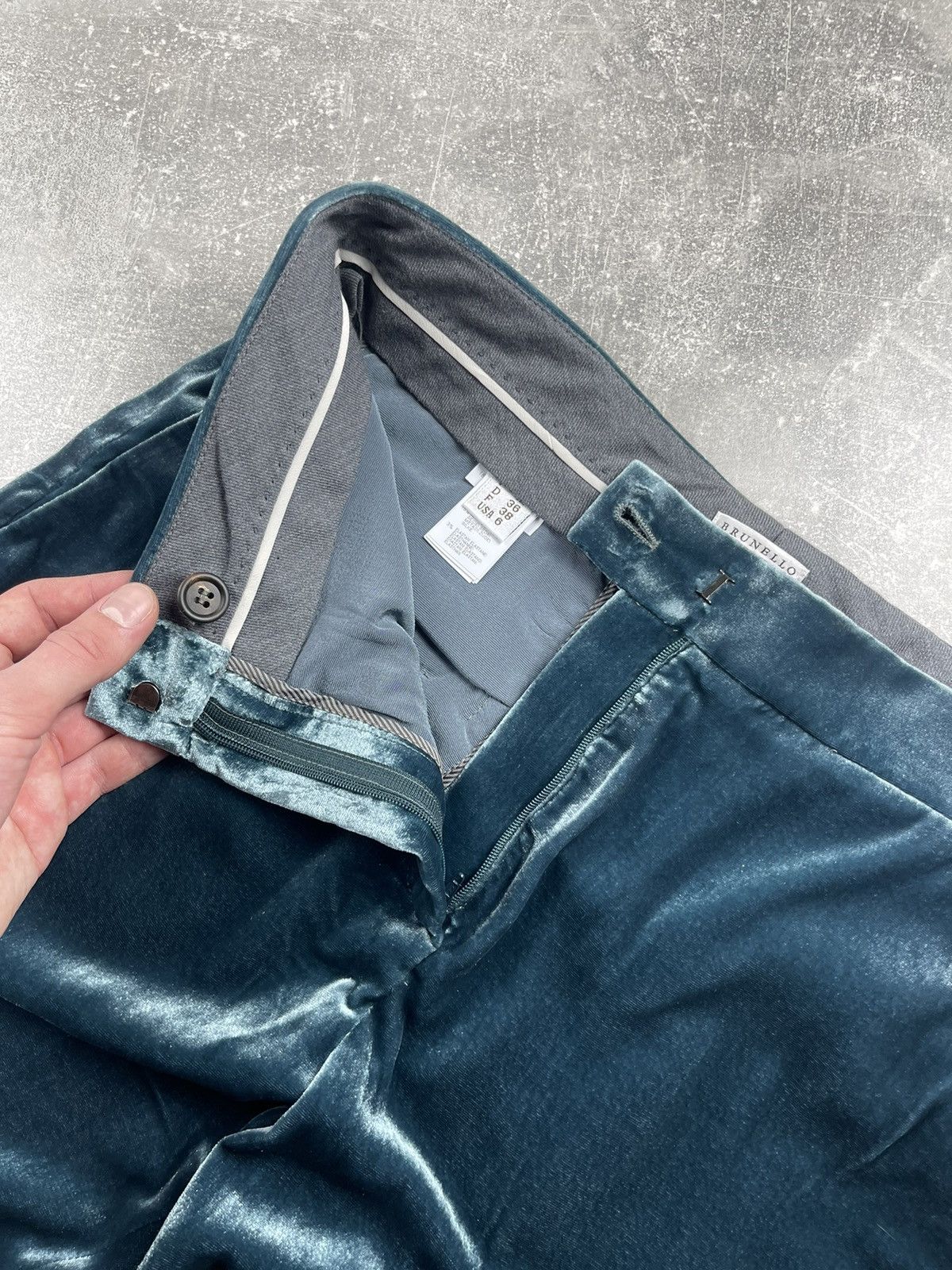 Brunello Cucinelli Brunello Cucinelli Blue Velvet Silk Wide Leg Pants Italian Size 28" / US 6 / IT 42 - 10 Thumbnail