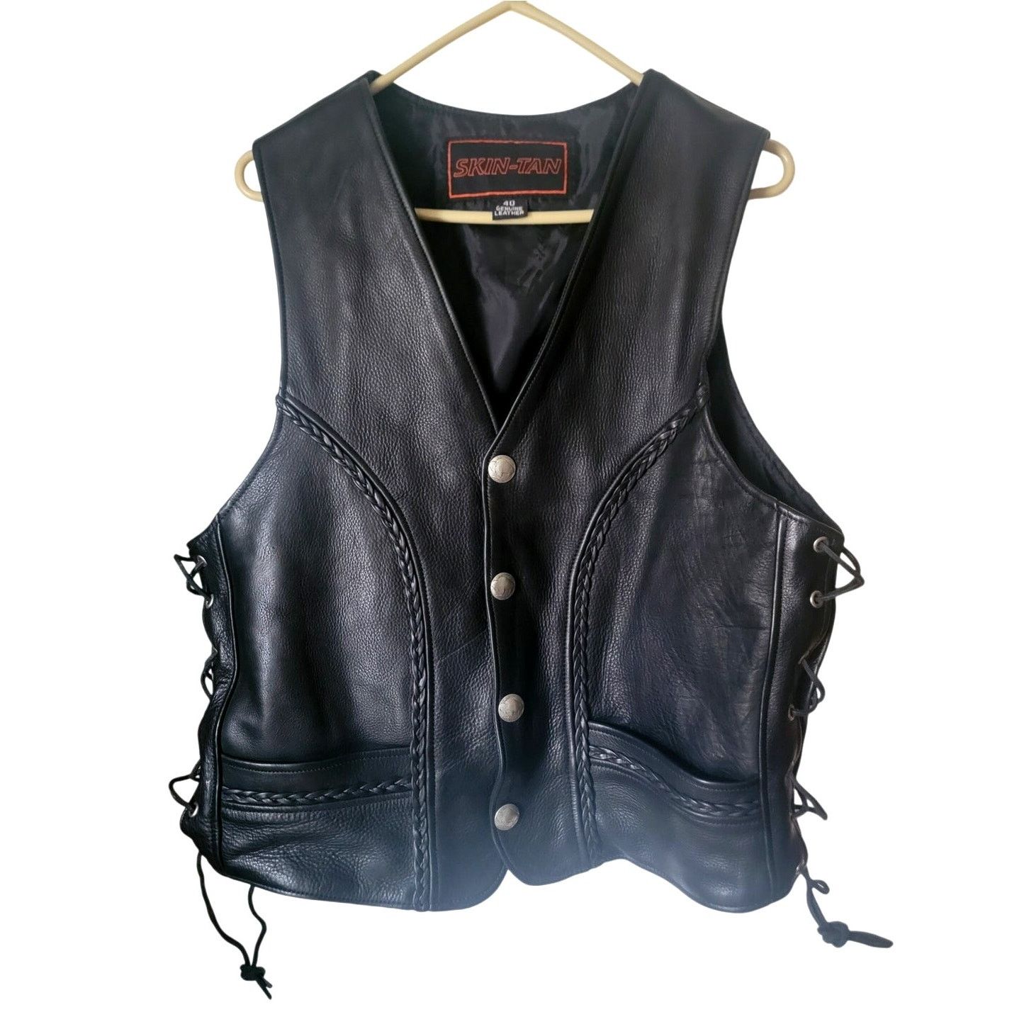 Other Skin-Tan Genuine Leather Men's Biker Vest Snap Closure Size US M / EU 48-50 / 2 - 1 Thumbnail
