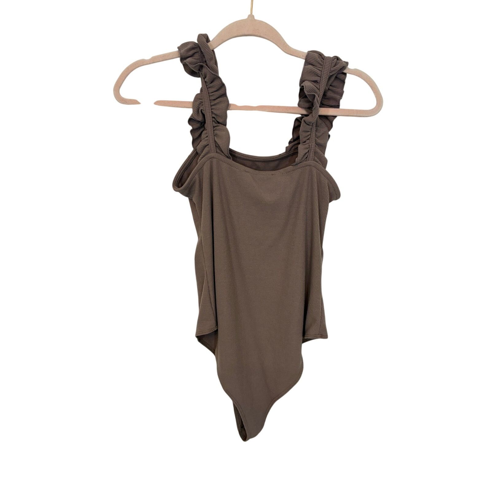 Anthropologie Entro Tan Ribbed Ruffled Tank Sleeveless Bodysuit Basic M Size M / US 6-8 / IT 42-44 - 1 Thumbnail