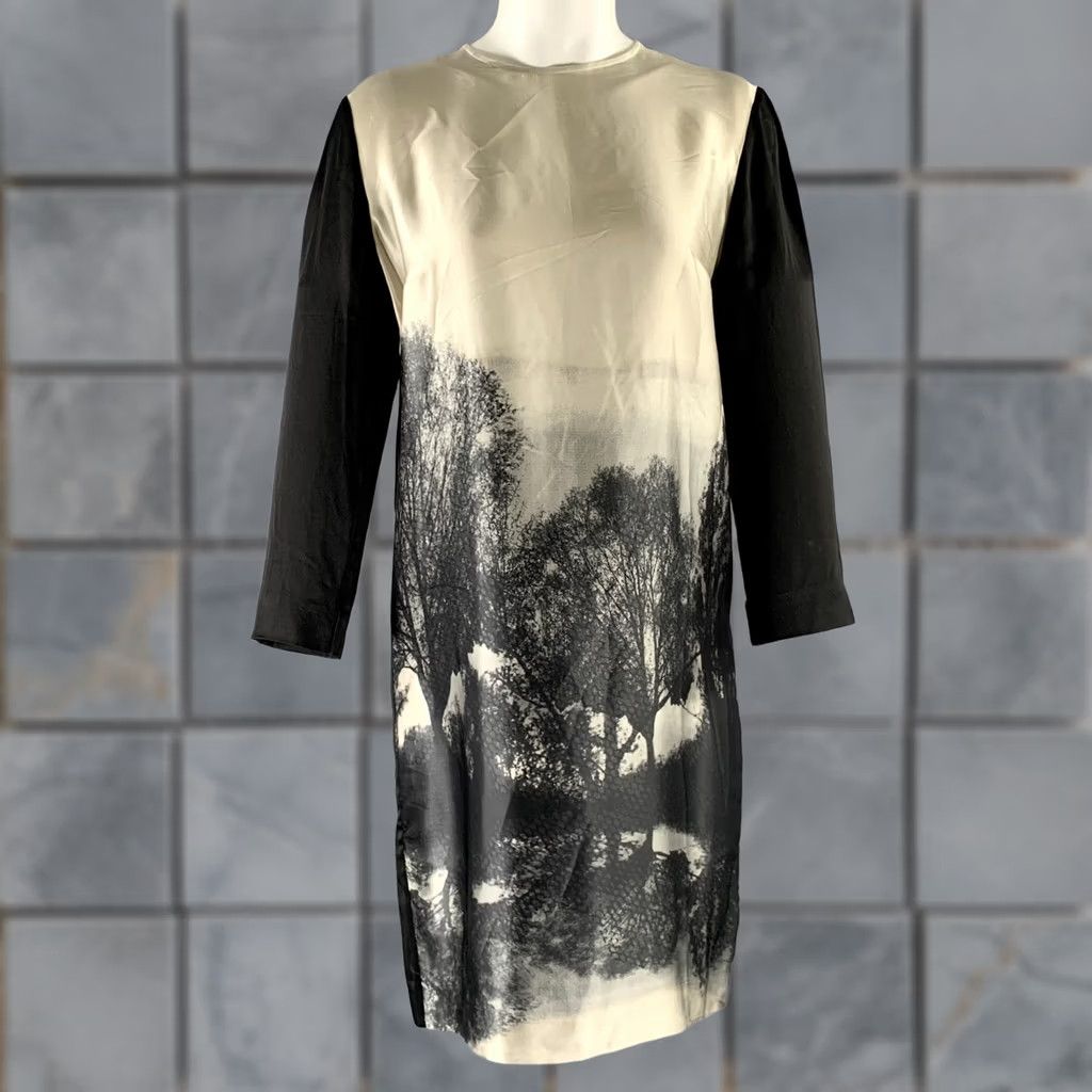 Stella McCartney STELLA McCARTNEY Shirt dress Black White Silk Landscape Knee-Length 4 Womens Size S / US 4 / IT 40 - 1 Thumbnail