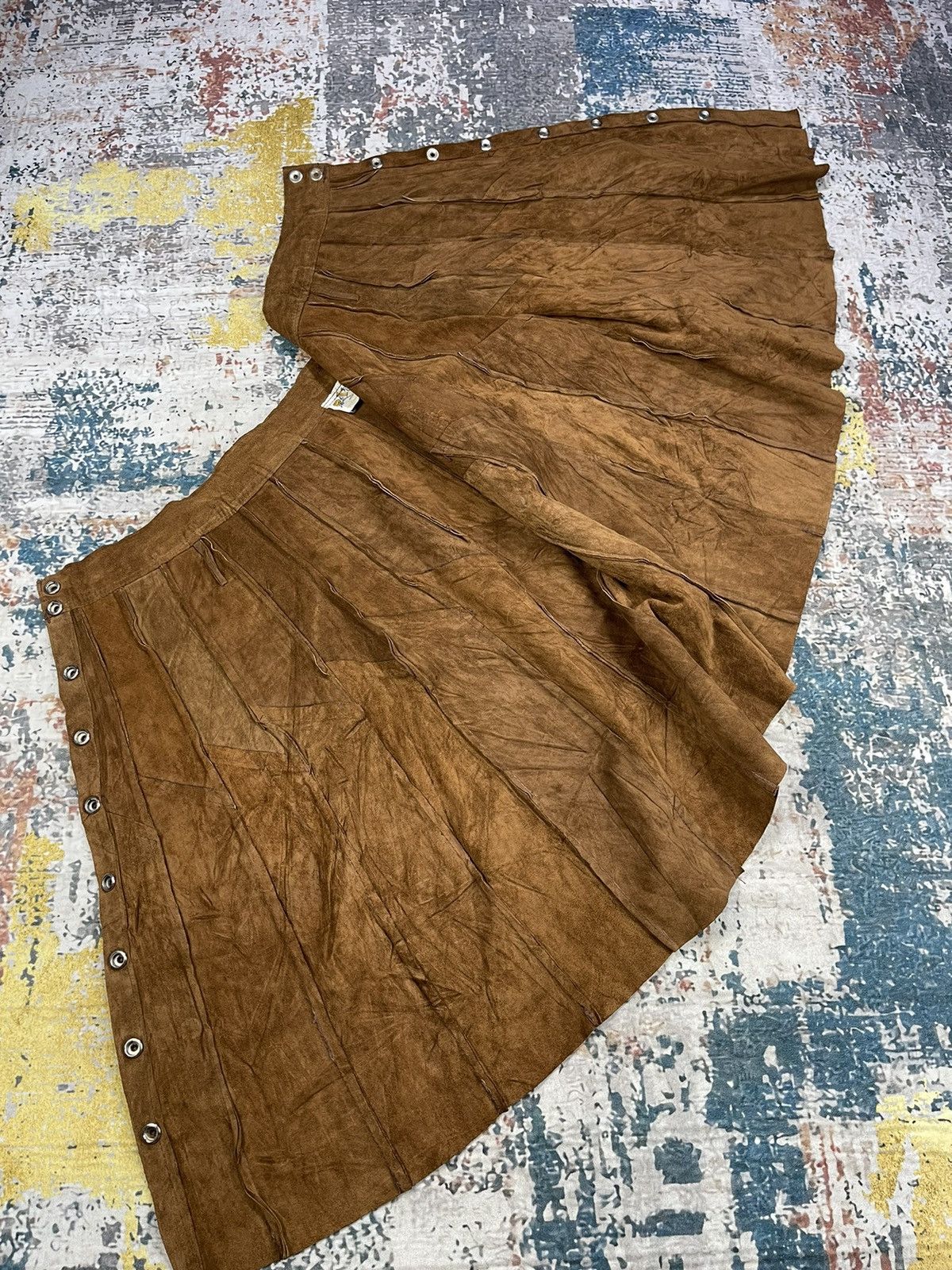 Leather Vintage Suede Leather Button Wrap Flared Skirt Size 27" / US 4 / IT 40 - 4 Thumbnail