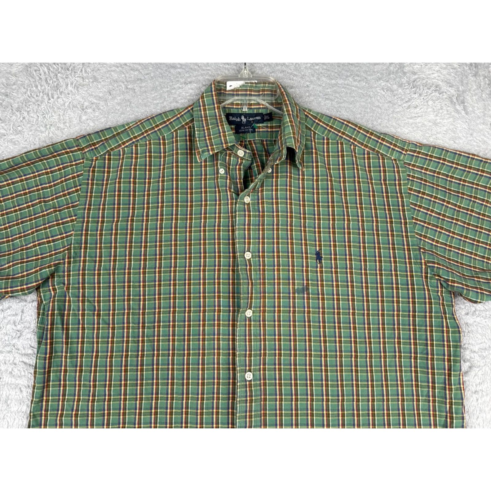 Ralph Lauren VINTAGE Ralph Lauren Shirt Men Large Green Plaid Button Blake Short Sleeve Size US L / EU 52-54 / 3 - 4 Thumbnail