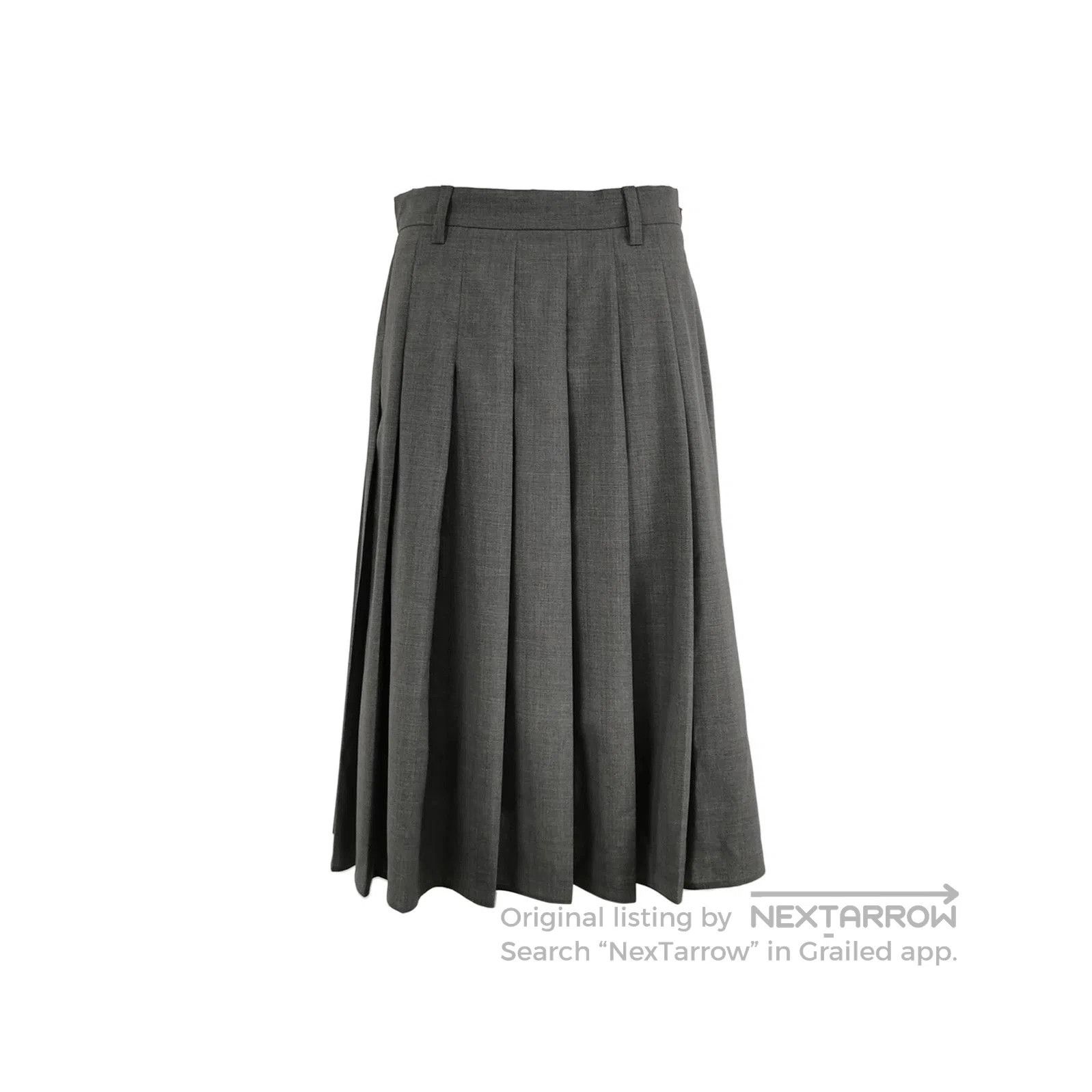 Prada Gray Pleated Wool Midi Skirt Size 38 .