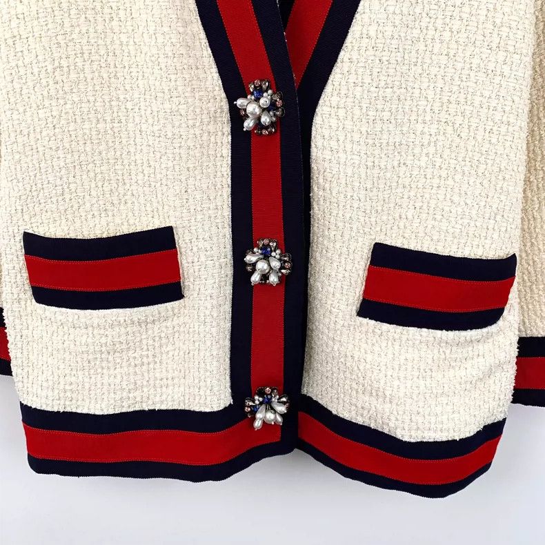 Gucci Gucci Beige striped cotton V-neck long-sleeved braided card Size XS / US 0-2 / IT 36-38 - 4 Thumbnail