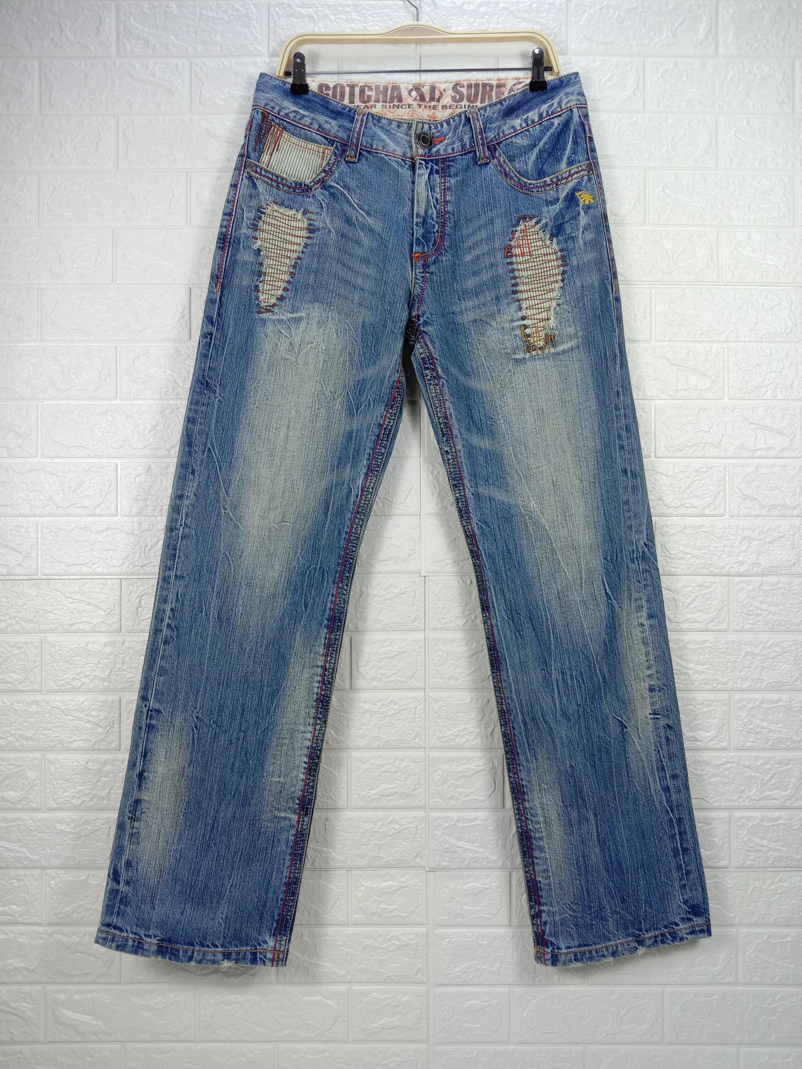Gotcha Vintage Gotcha Patchwork Distressed Design Jeans Size US 33 - 5 Thumbnail