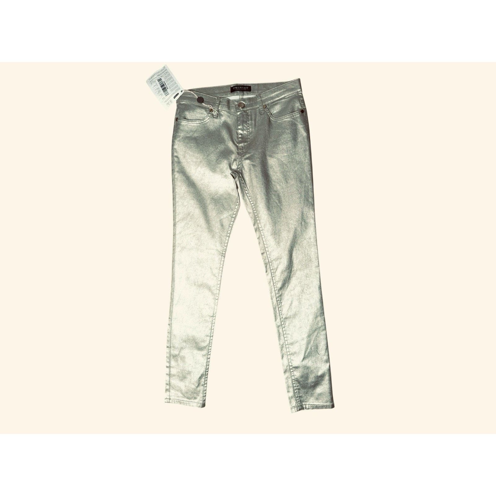 TWINSET Twinset NEW Gold Metallic Skinny Pants Size 27 Size 27" / US 4 / IT 40 - 3 Thumbnail