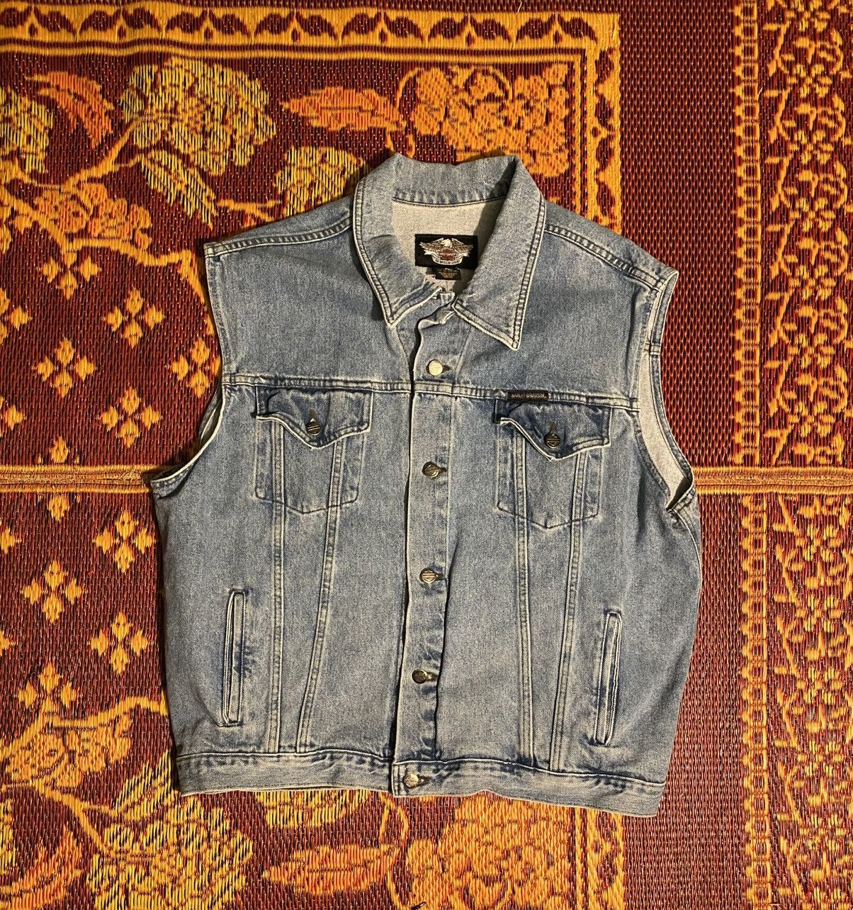 Harley Davidson Vintage 90s Harley Davidson Embroidered Denim Vest Size US XL / EU 56 / 4 - 2 Thumbnail