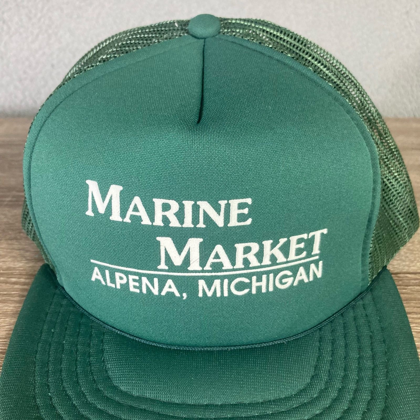 Vintage Vintage Marine Market Alpena Michigan Green Trucker Hat Size ONE SIZE - 3 Thumbnail