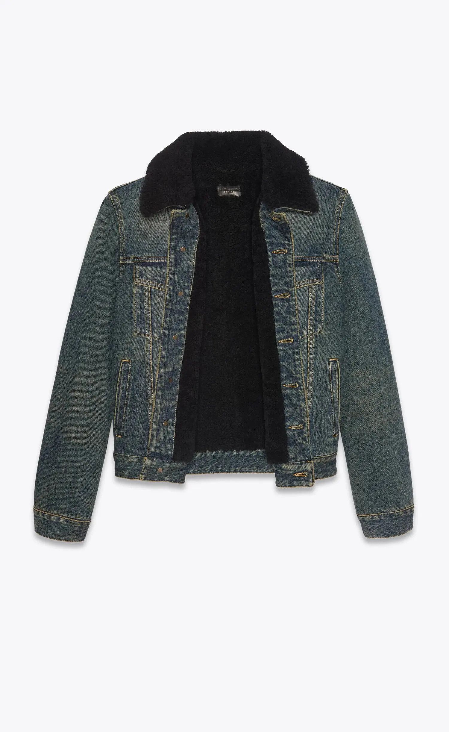 Saint Laurent Paris o1s1wg111224 Jacket With Shearling in Dark Dirty in Blue Size US XL / EU 56 / 4 - 3 Thumbnail