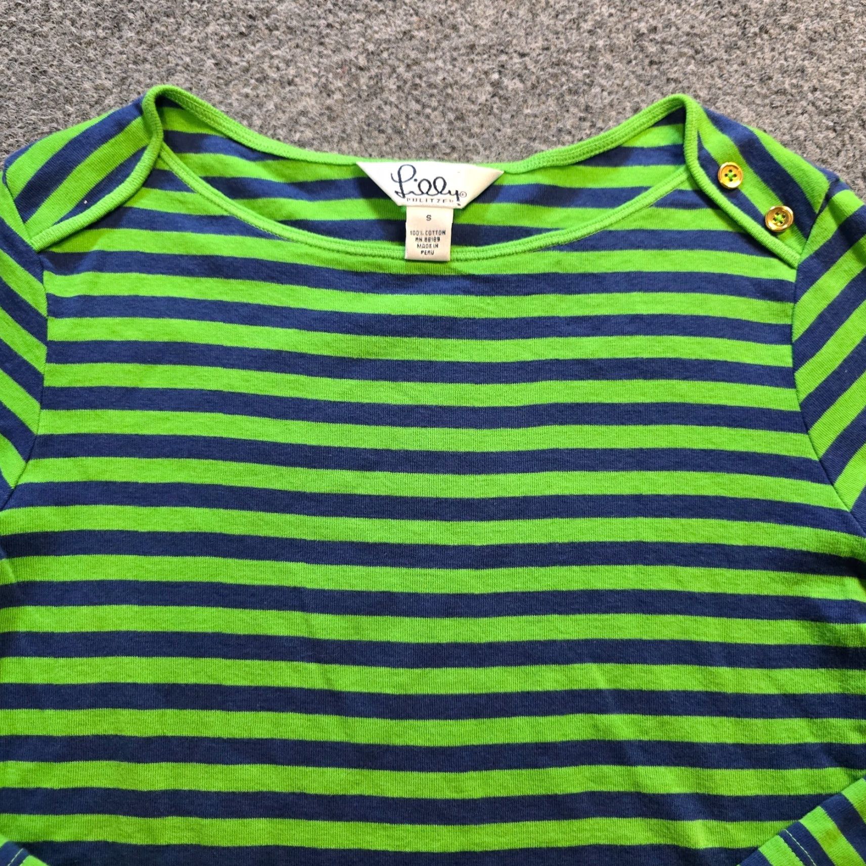 Lilly Pulitzer Lilly Pulitzer Top Women Size S Green Blue Striped Boat Neck Nautical Preppy Shirt Blouse Casual Slim Knit Cotton Size S / US 4 / IT 40 - 2 Thumbnail