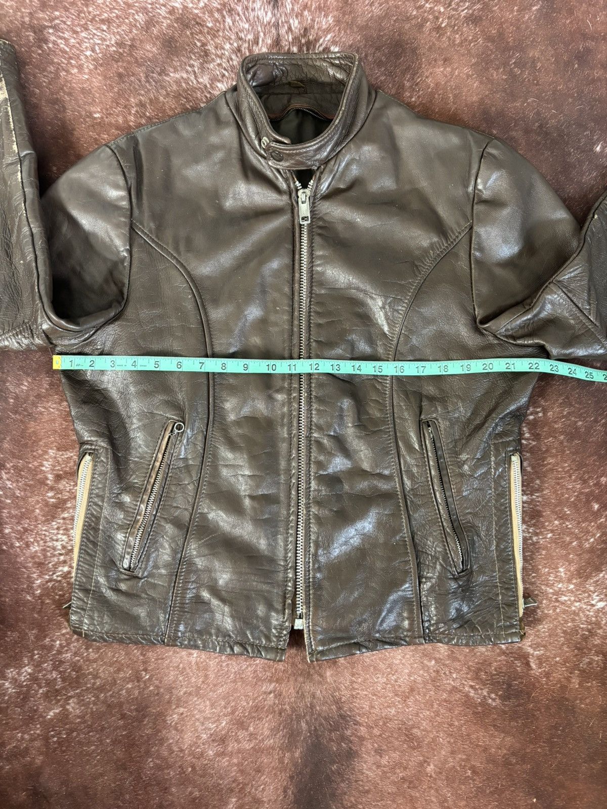 Vintage 60’s 70’s VINTAGE MENS BROWN LEATHER CAFE MOTORCYCLE JACKET Size US M / EU 48-50 / 2 - 4 Thumbnail