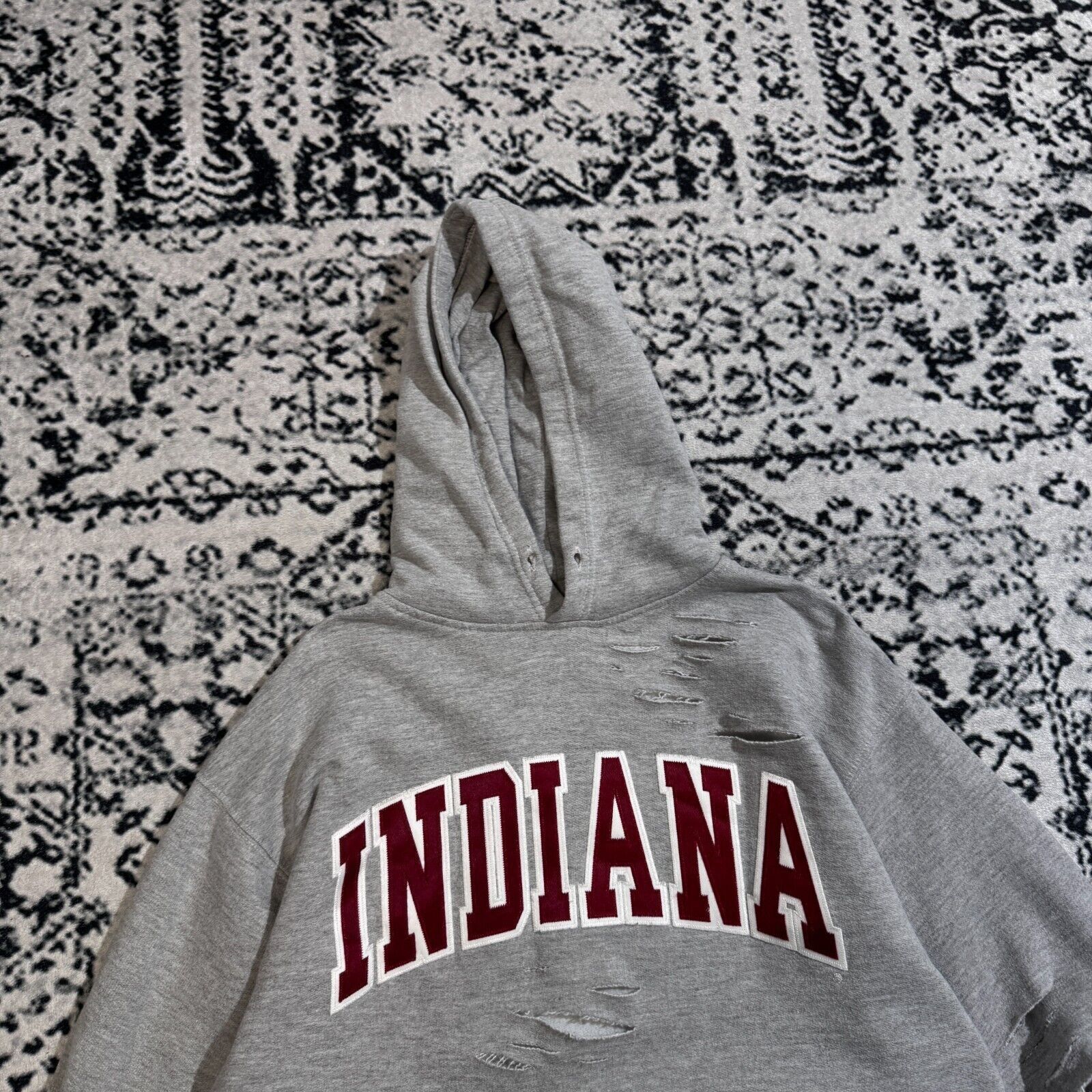 Vintage Gray Cotton Hoodie Size L Indiana Spellout Ripped Gosha YZY Size US L / EU 52-54 / 3 - 5 Thumbnail