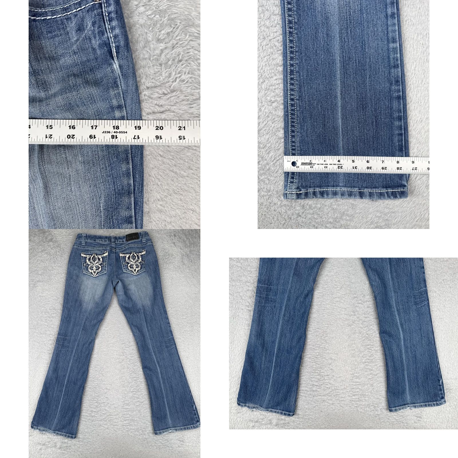 Denime Soundgirl Jeans Bootcut Juniors 9 Blue Med Wash Low Rise Stretch 30x31 Denim Size 30" / US 8 / IT 44 - 9 Thumbnail