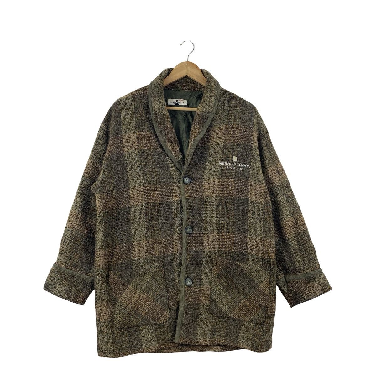 Pierre Balmain Vintage PIERRE BALMAIN Paris Plaid Coat Jacket Shawl Collar Size L / US 10 / IT 46 - 3 Thumbnail