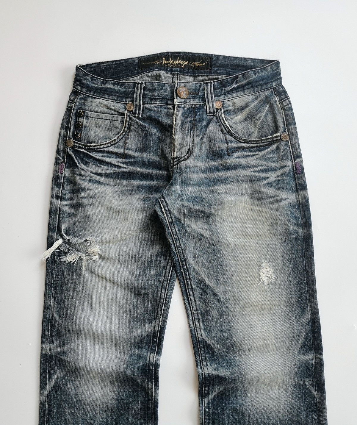 Japanese Brand Jukebox Japan Whiskers Faded Distressed Jeans Size US 31 - 5 Thumbnail