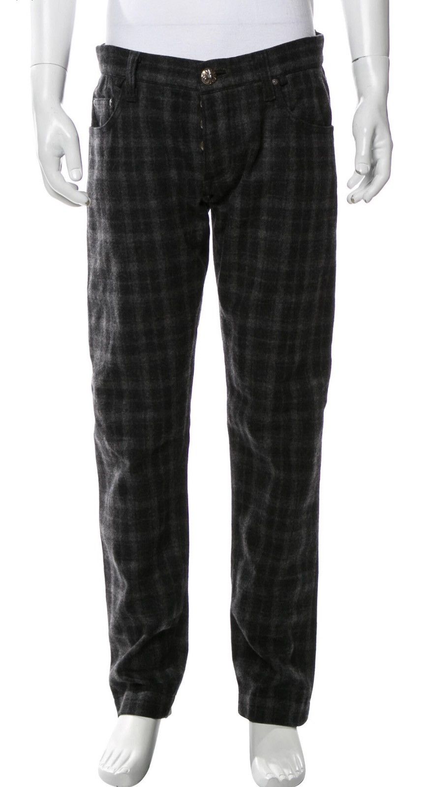 image of Chrome Hearts Plaid Wool Pants in Grey, Men's (Size 33)