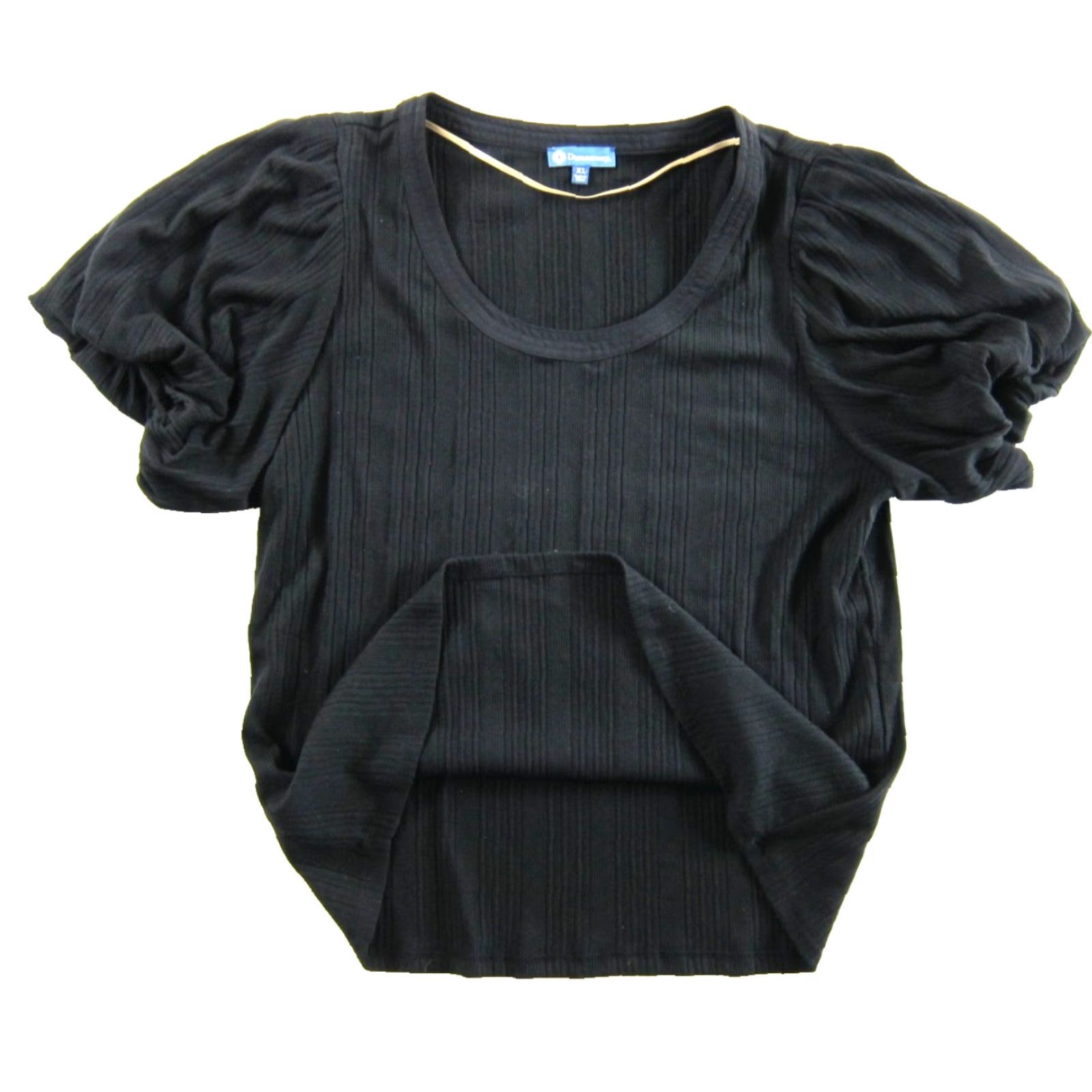 Vintage NWT Democracy Black Cotton Ribbed Jersey Puff Sleeve Round Neck Top Blouse XL Size XL / US 12-14 / IT 48-50 - 4 Thumbnail