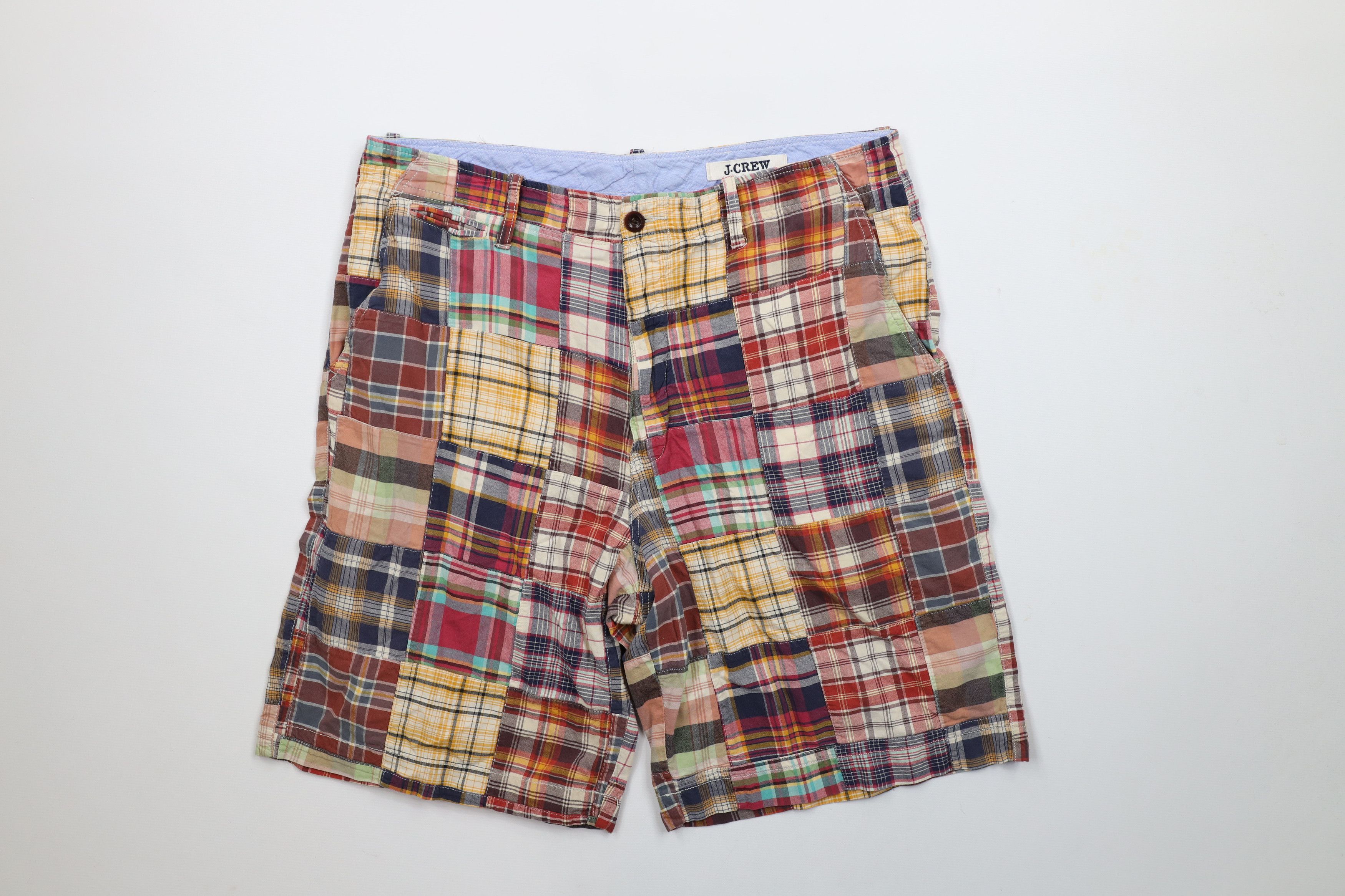 J.Crew × Vintage Vintage 90s Y2K J Crew Patchwork Rainbow Madras Shorts Size US 35 - 1 Thumbnail