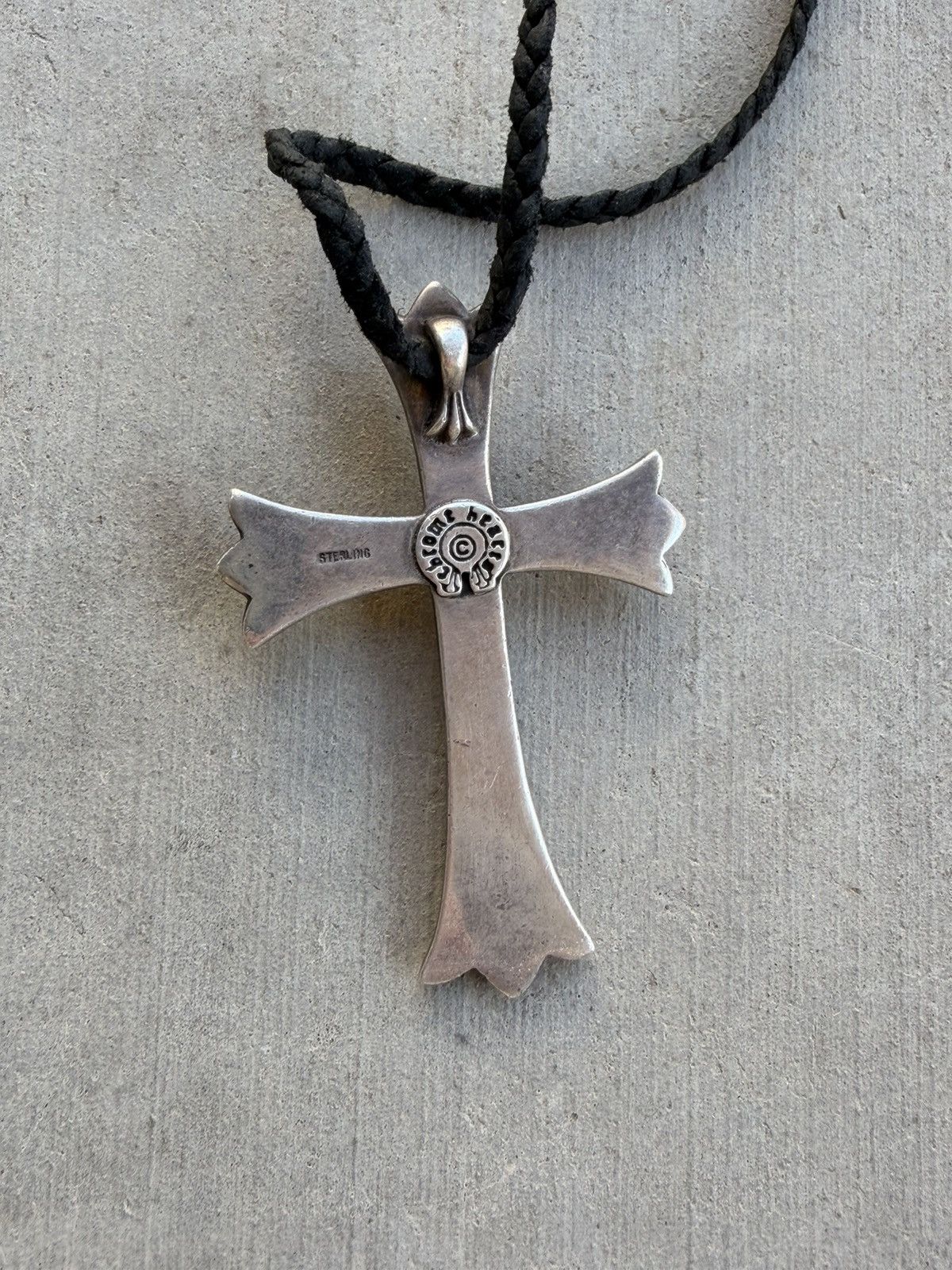 Chrome Hearts Chrome Hearts Large Cross Pendant w/ Braided Leather Chain Size ONE SIZE - 6 Thumbnail