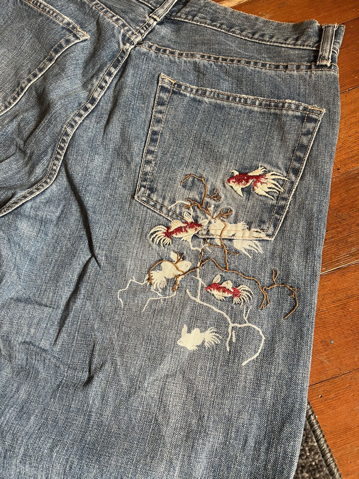 Japanese Brand × Vintage Vintage Japanese Embroidered Koi Denim Size US 31 - 3 Thumbnail