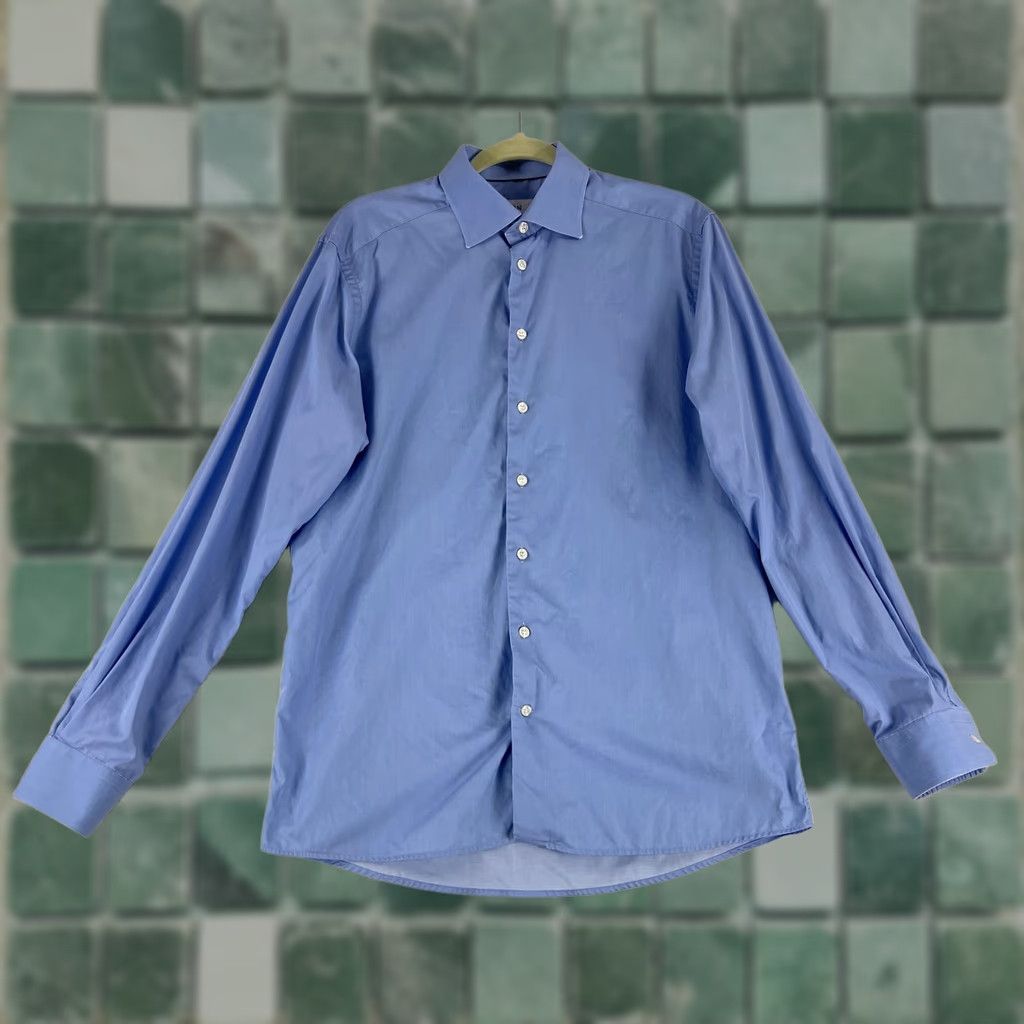 Eton Eton Blue Contemporary Fit Button-Up Dress Shirt Mens Long Sleeve Cotton Large Size 42R - 1 Thumbnail