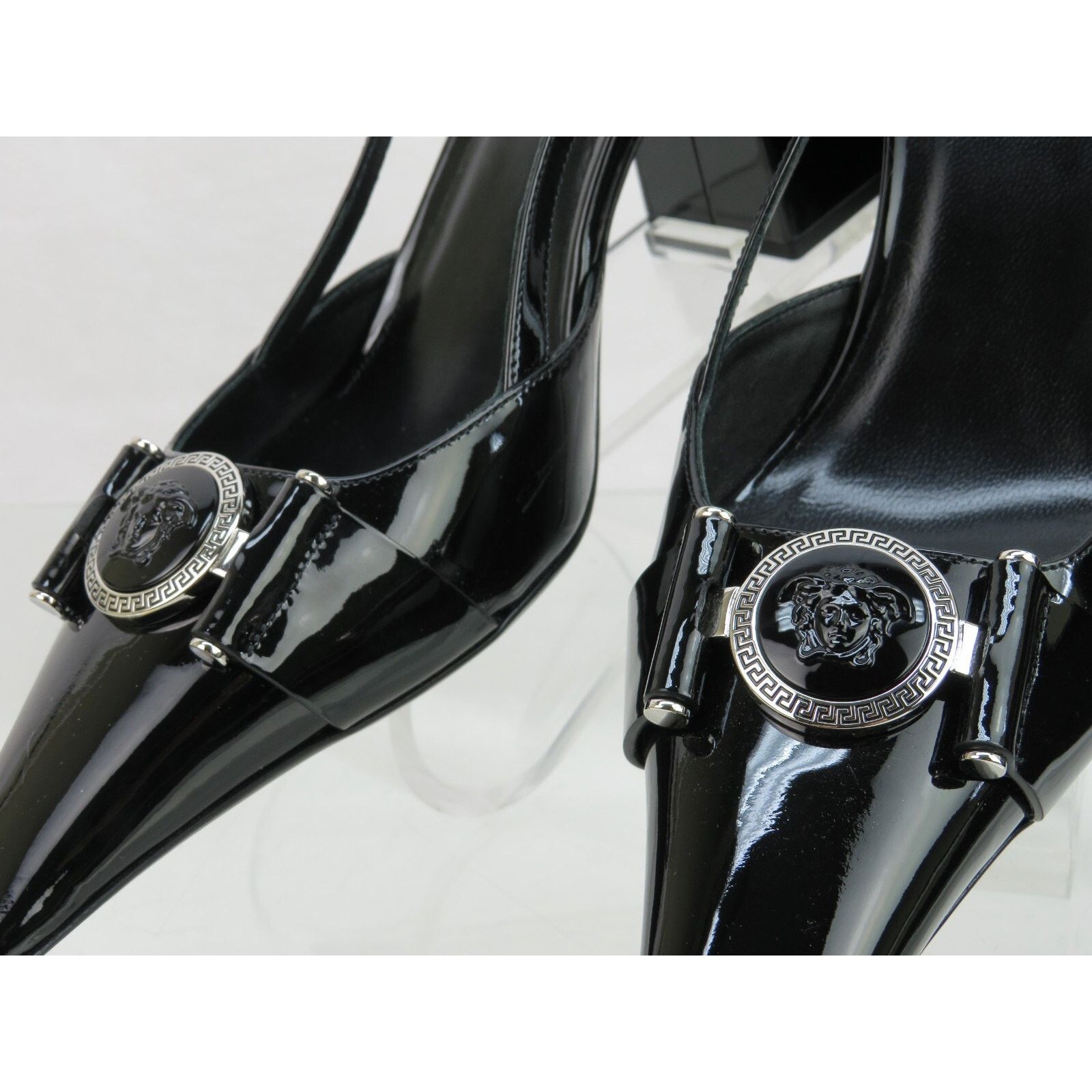 Versace VERSACE BLACK PATENT LEATHER COIN MEDUSA SANDALS PUMPS 37.5 Size US 7.5 / IT 37.5 - 8 Thumbnail