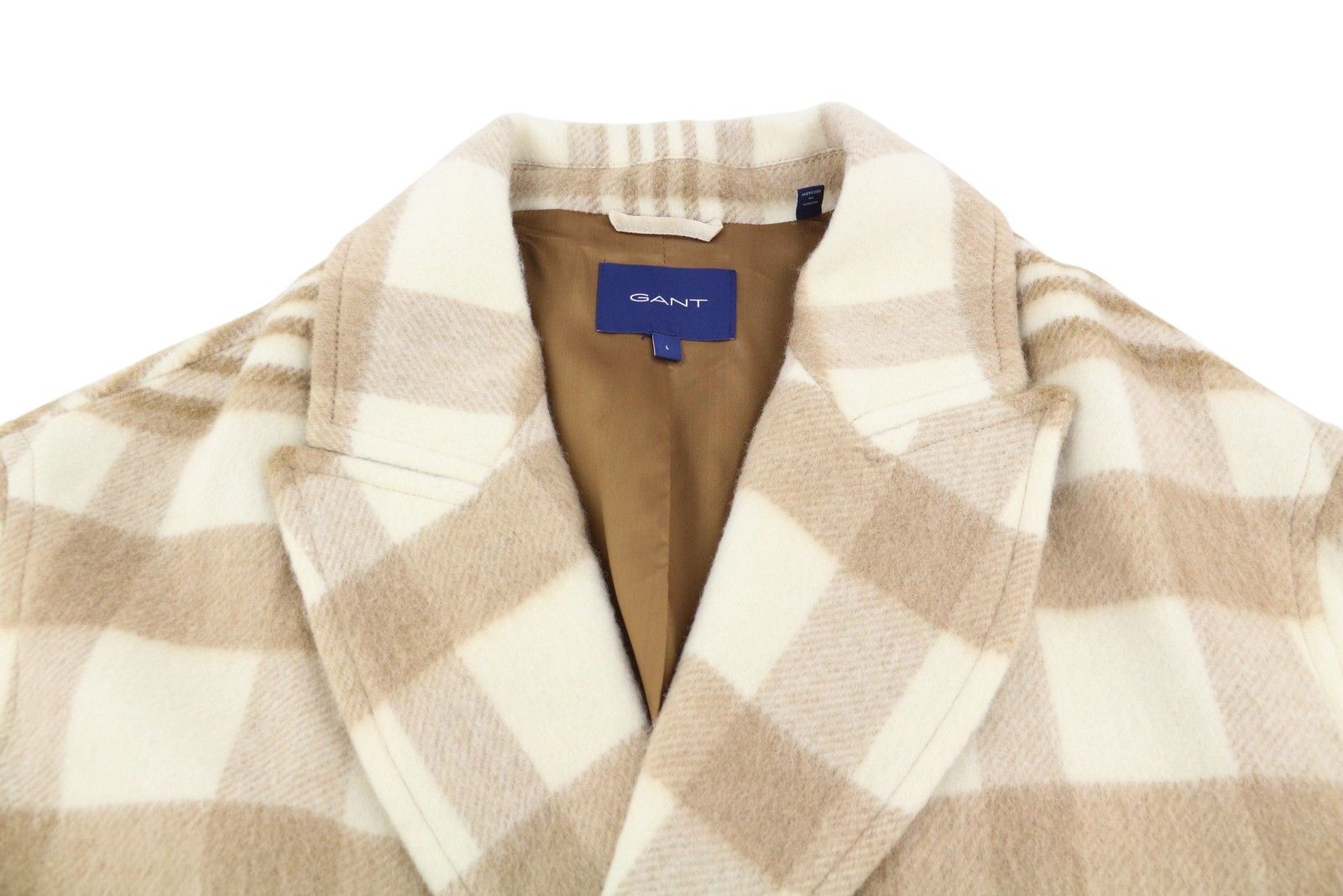 Gant CHECKED OVERCOAT L Light Beige Wool Blend Coat 87282 Size L / US 10 / IT 46 - 6 Thumbnail